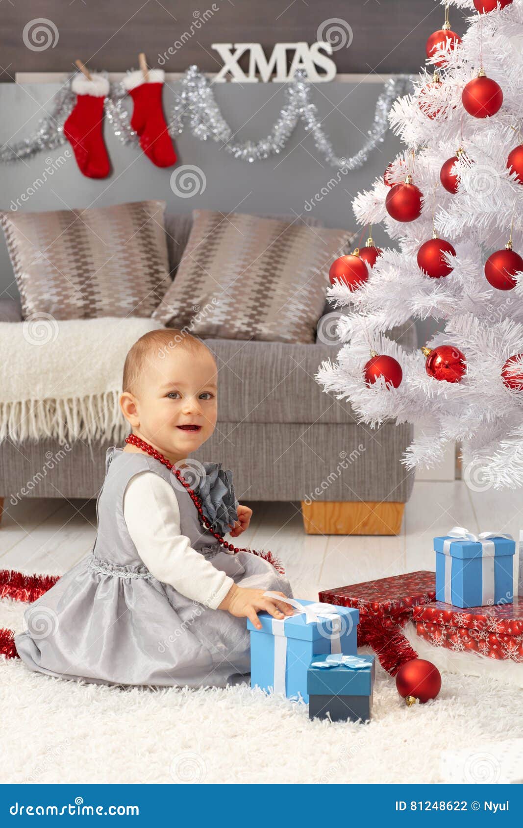 Pretty Little Girl Having Christmas Fun Stock Photo - Image of female ...