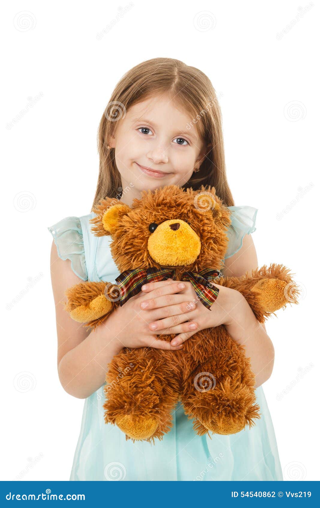 Pretty Little Girl with Teddy Bear Isolated Stock Photo - Image of ...