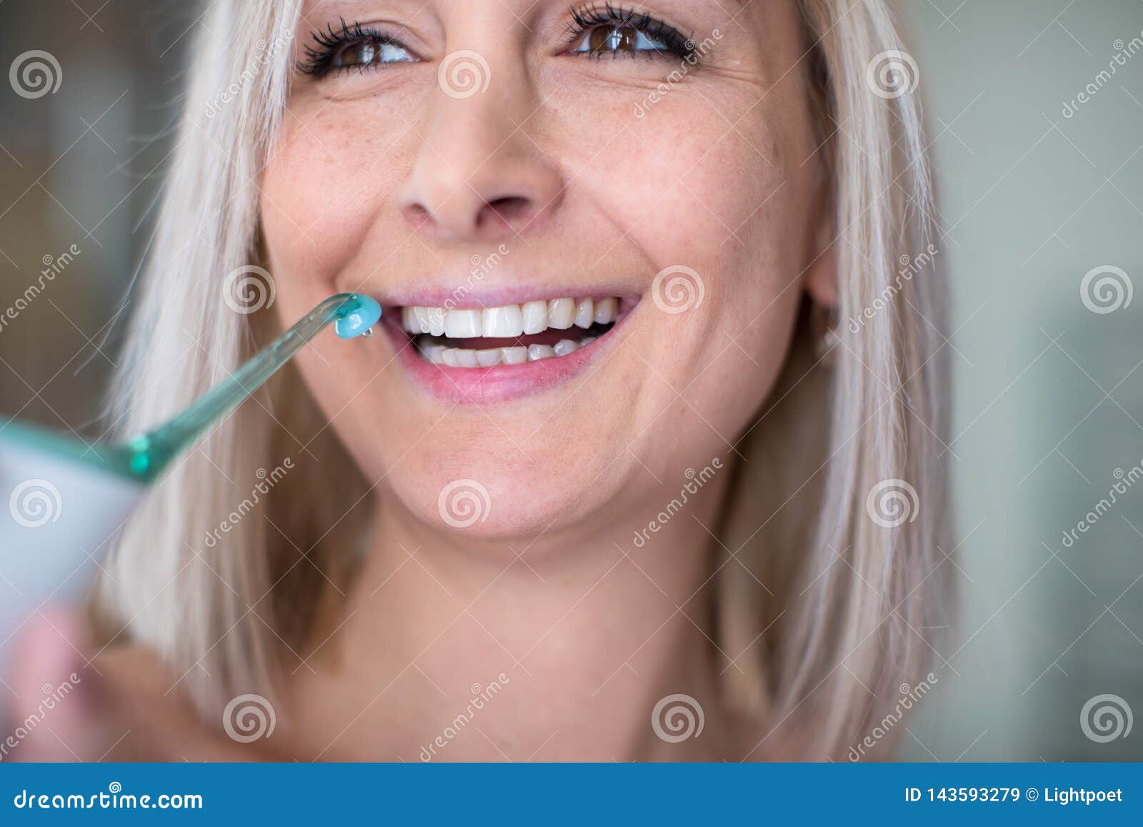 Pretty Middle Aged Woman Brushing Her Teeth Stock Image Image Of Foaming Loss 143593279 