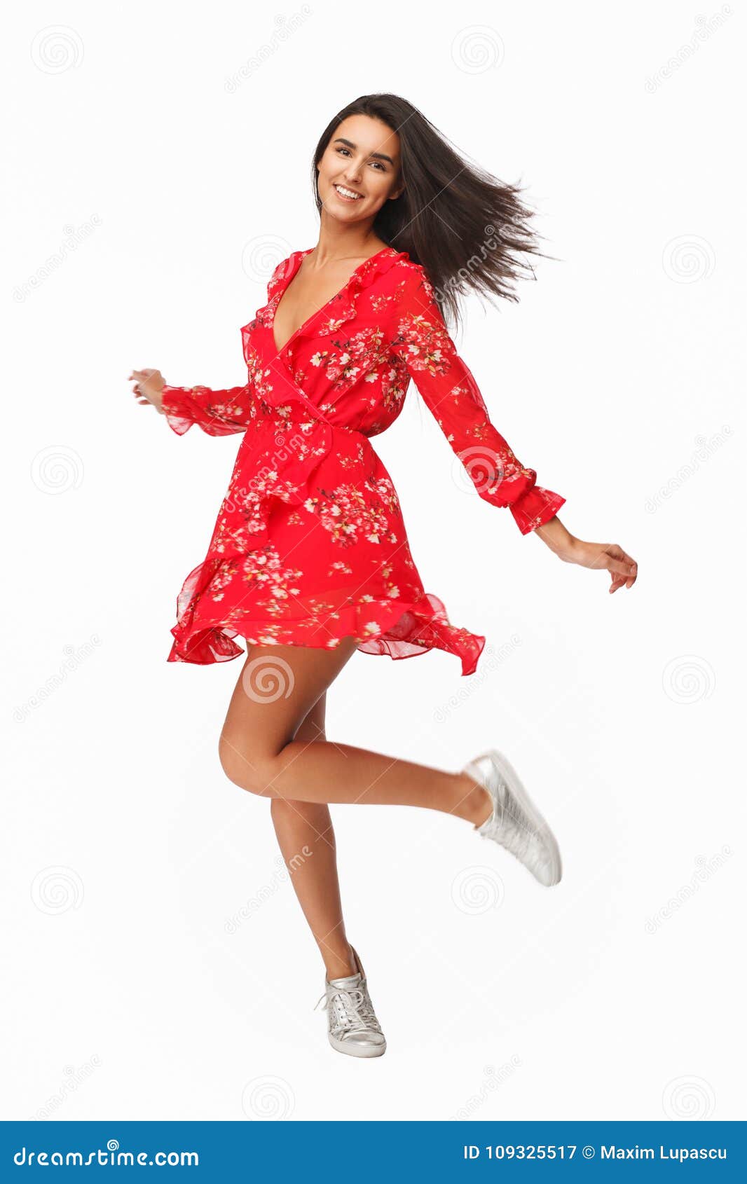 Pretty Model in Waving Dress on White Stock Image - of cloth, blowing: 109325517
