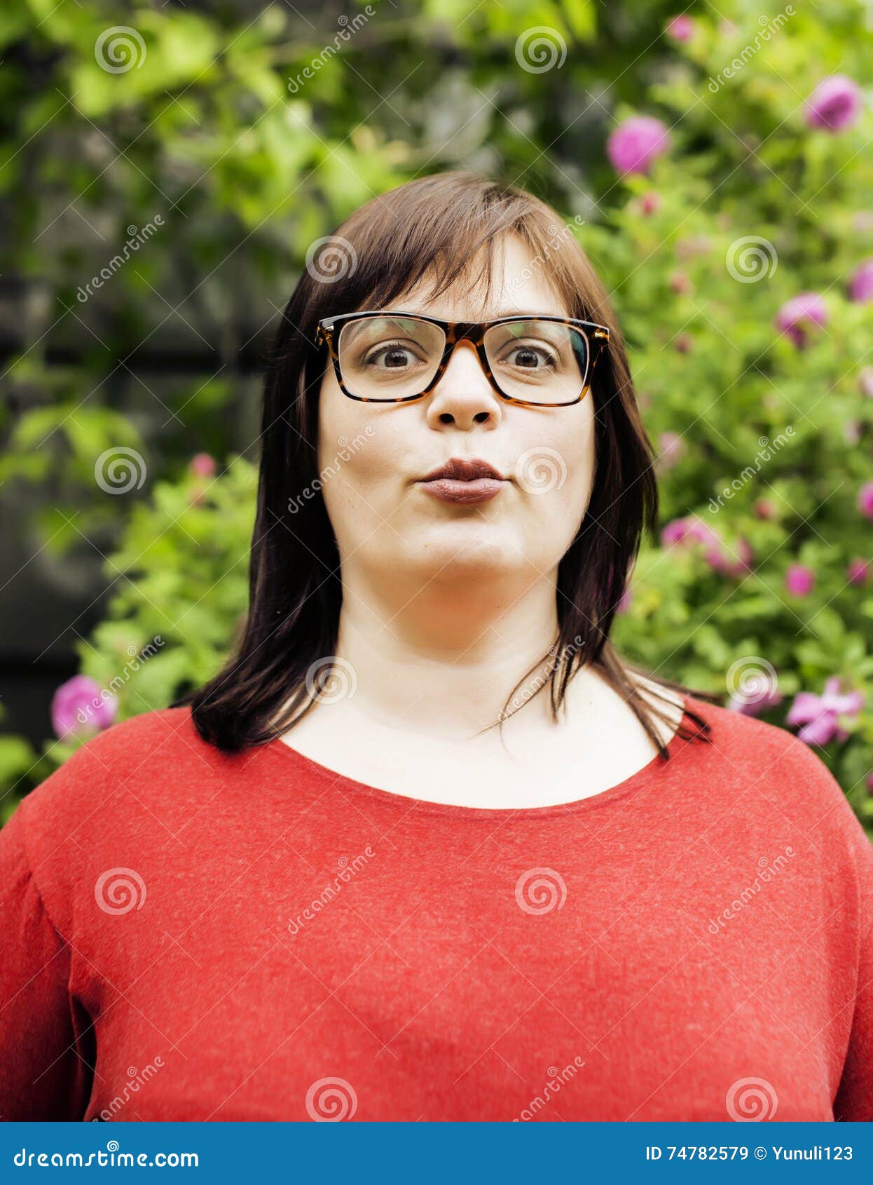 Pretty Modern Mature Fat Woman Outside Wearing Glasses Stock Image