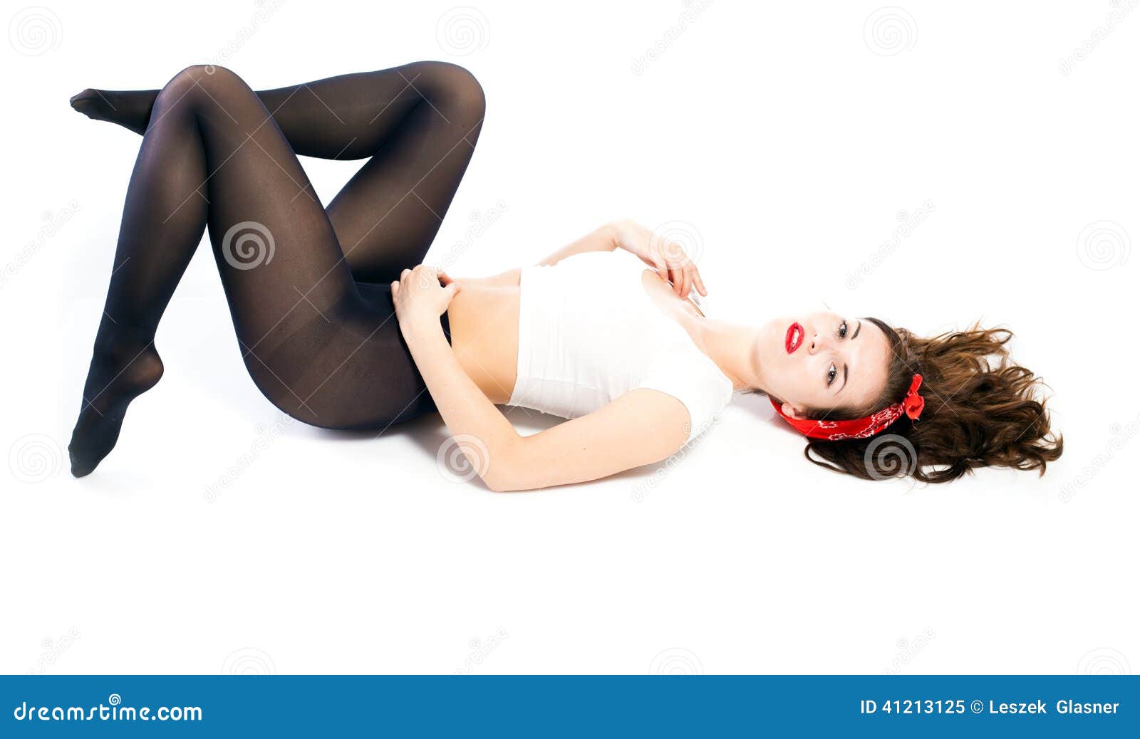 Pretty Pin Up Girl In Stockings Isolated White Stock Image