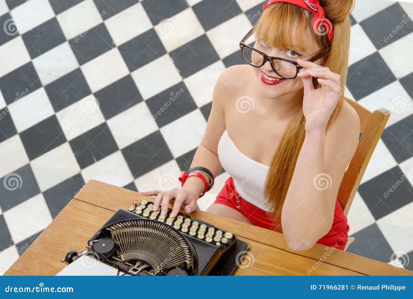 Pretty Pinup Girl with Old Typewriter Stock Image Image of adult