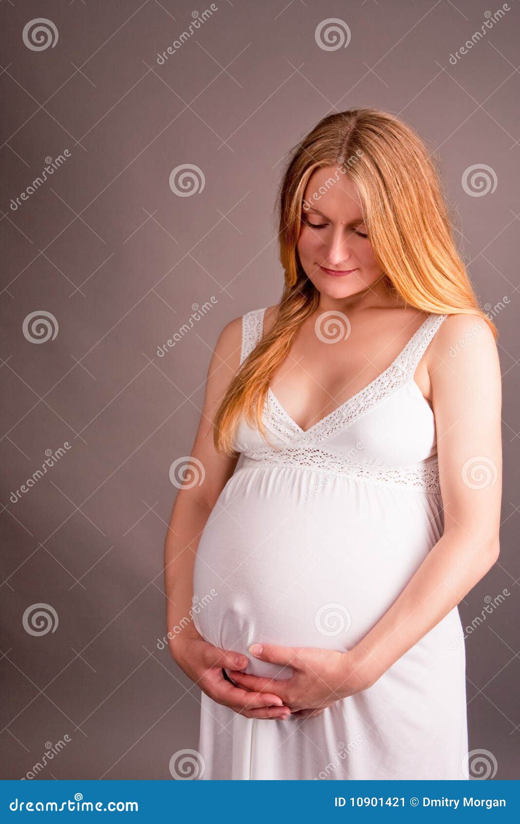 Pretty Pregnant Blonde In White Stock Image Image