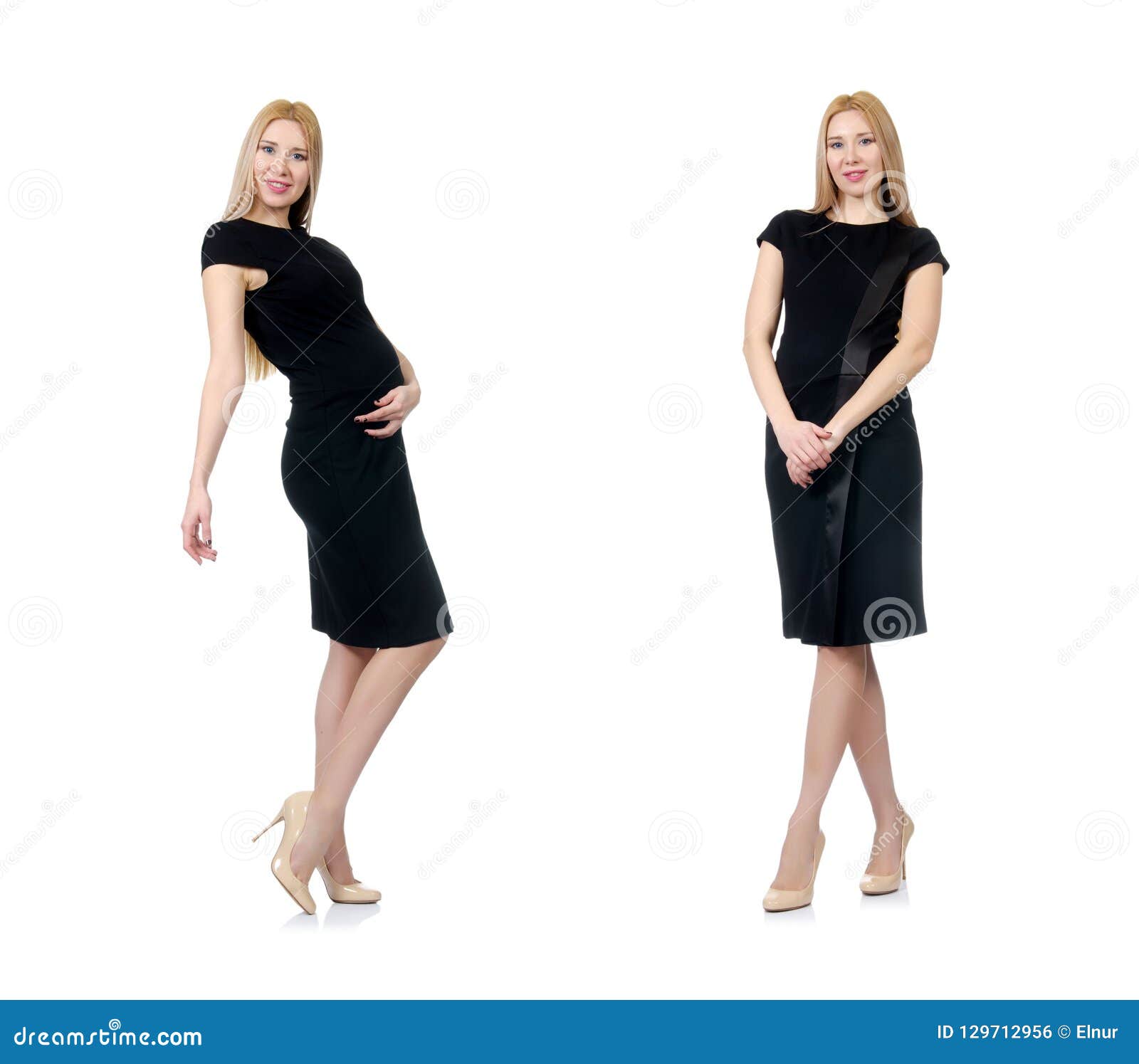 The Pretty Pregnant Woman in Black Dress Isolated on White Stock Photo ...