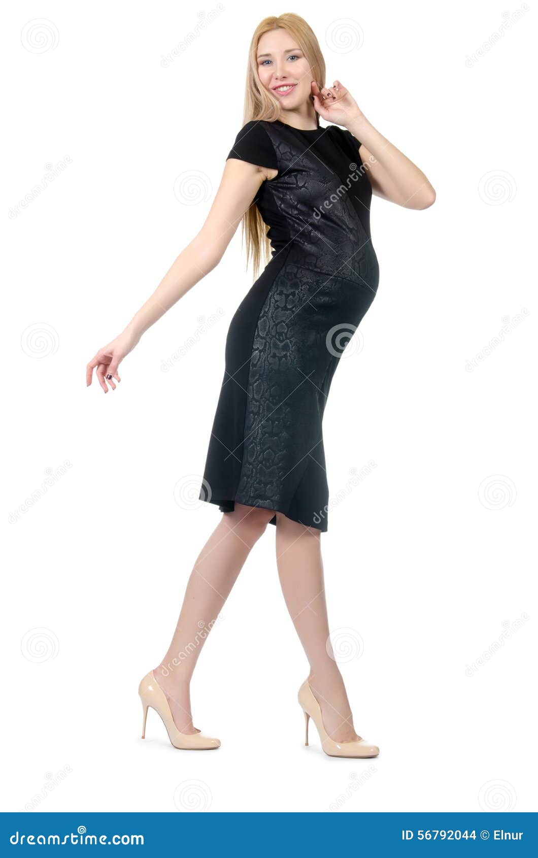 Pretty Pregnant Woman in Black Dress Isolated on Stock Photo - Image of ...