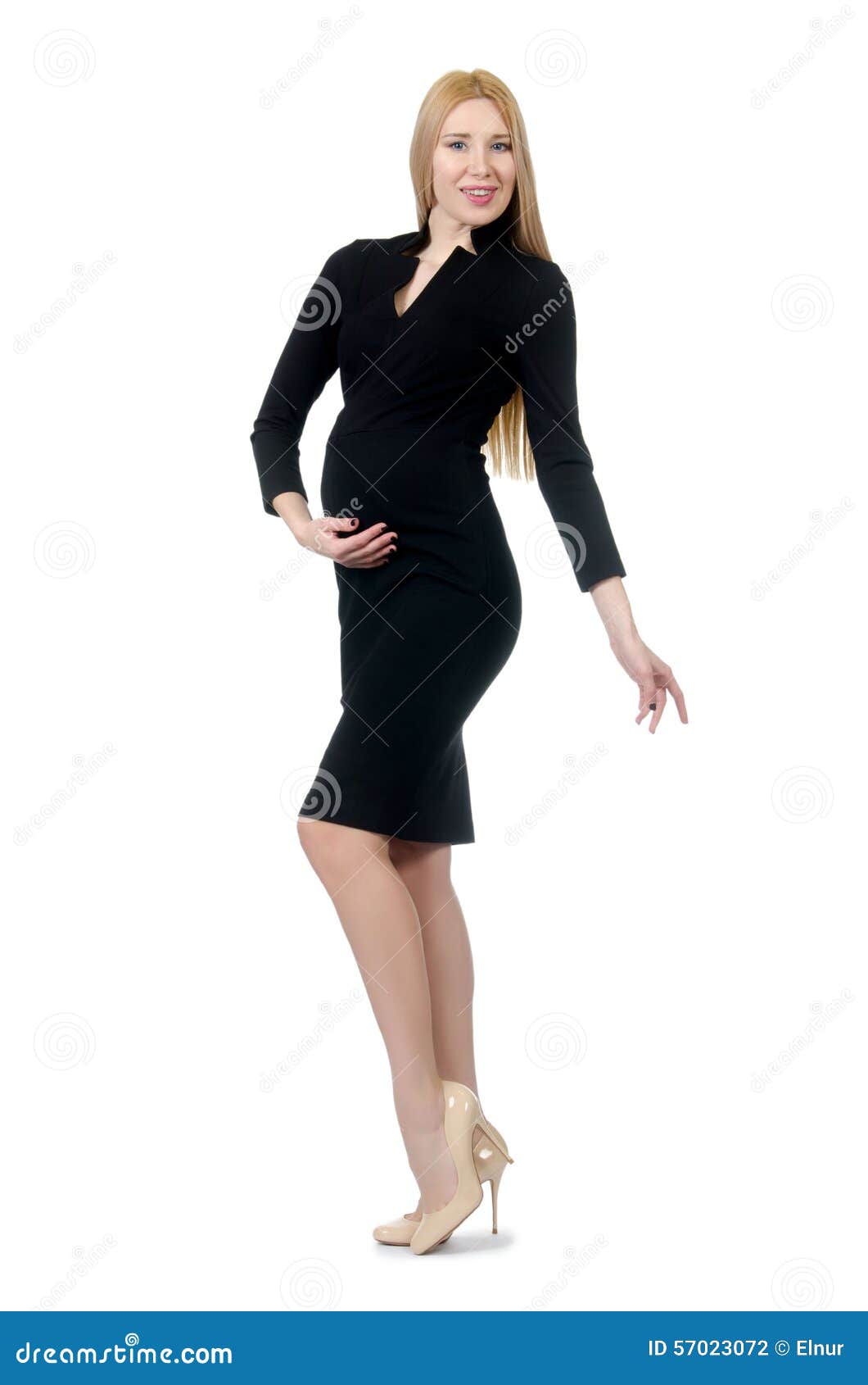 Pretty Pregnant Woman in Black Dress Isolated on Stock Photo - Image of ...