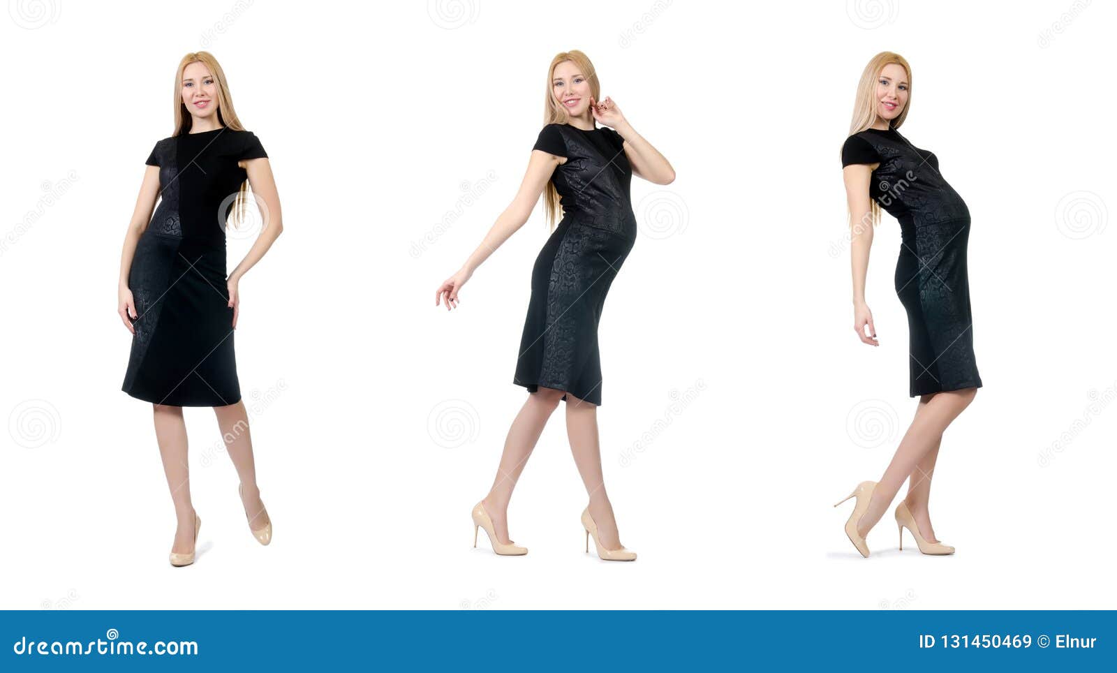 The Pretty Pregnant Woman in Black Dress Isolated on White Stock Image ...