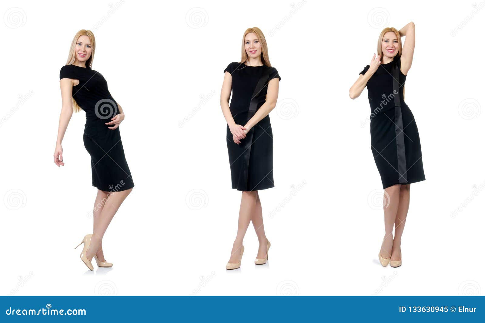 The Pretty Pregnant Woman in Black Dress Isolated on White Stock Image ...