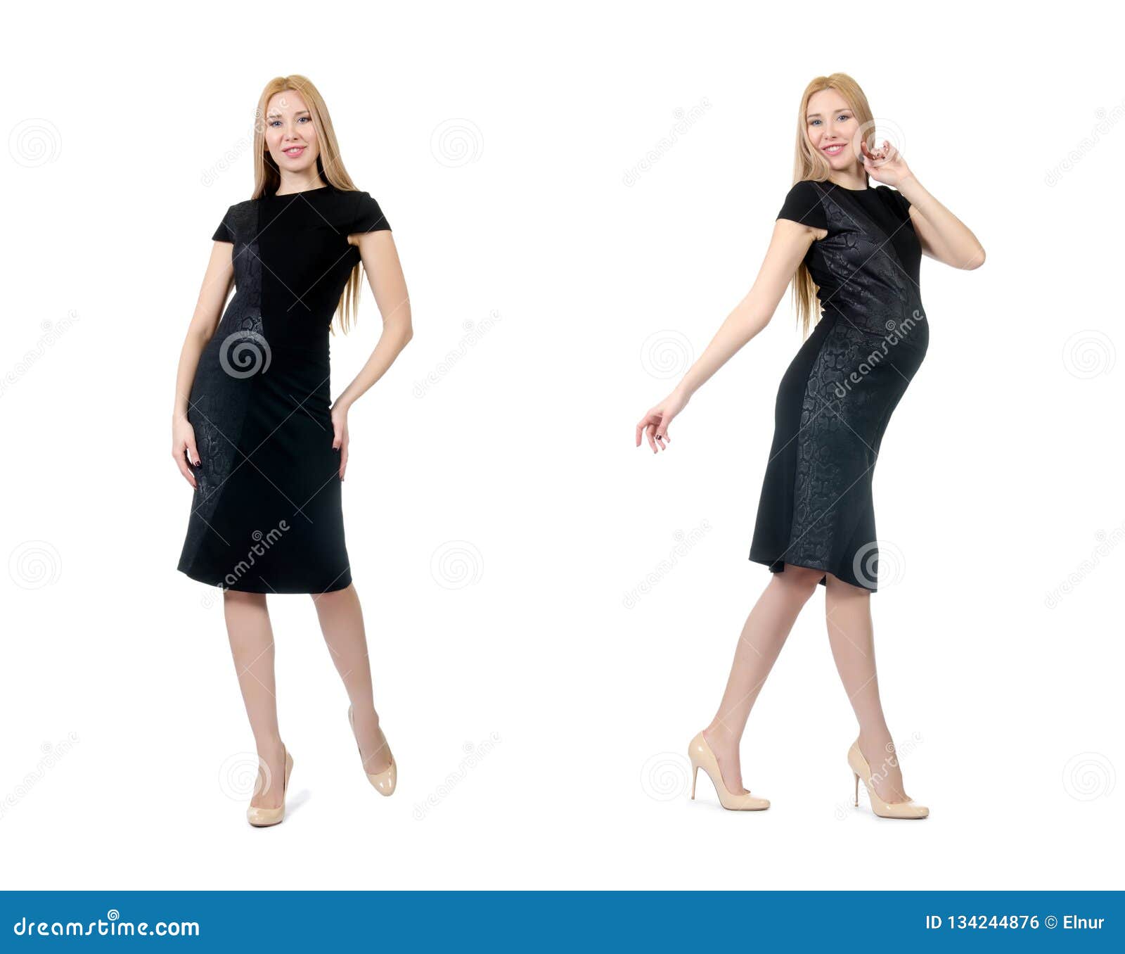 The Pretty Pregnant Woman in Black Dress Isolated on White Stock Photo ...
