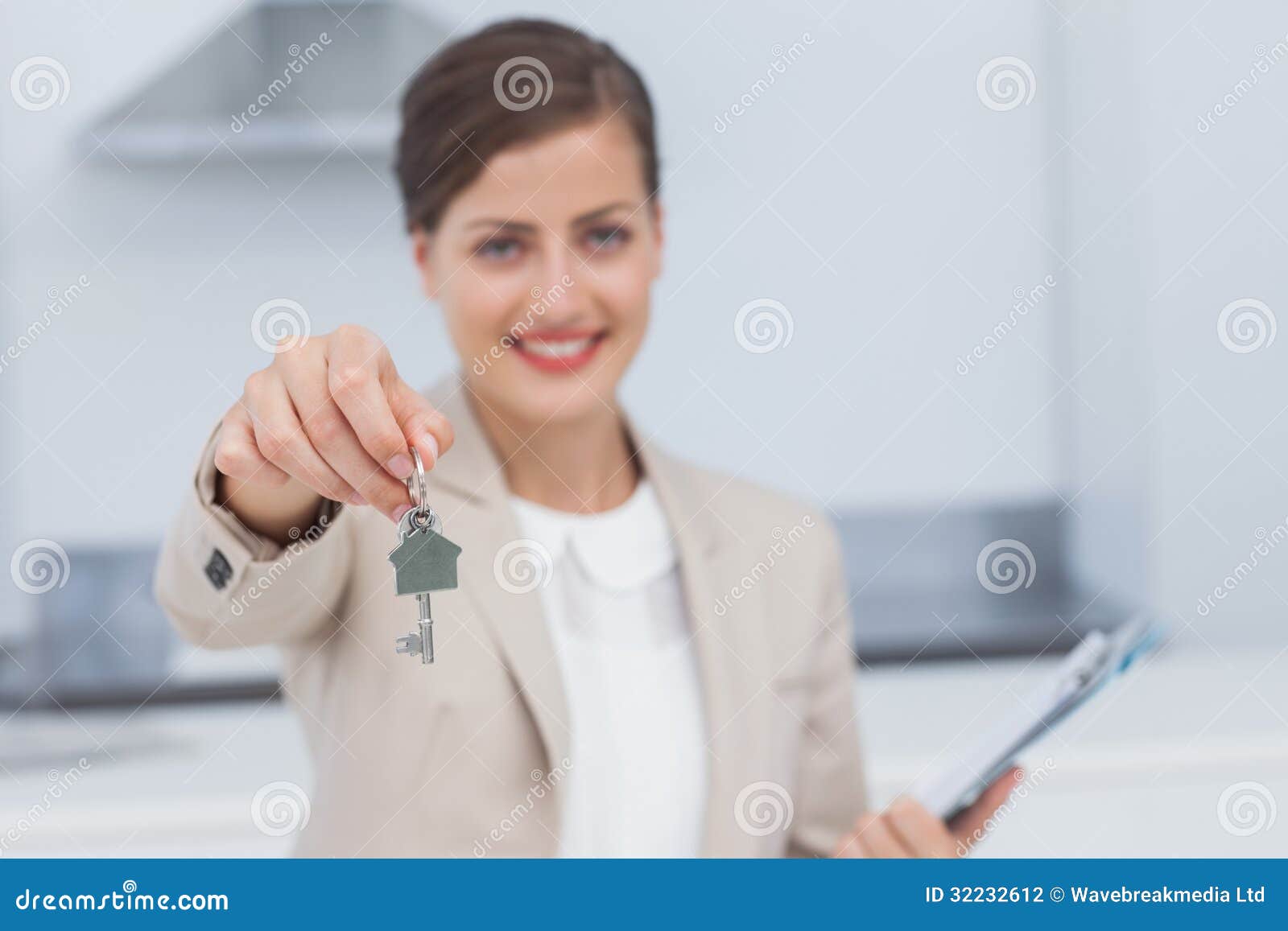 Pretty Real Estate Agent Giving House Key Stock Photo Image of happy