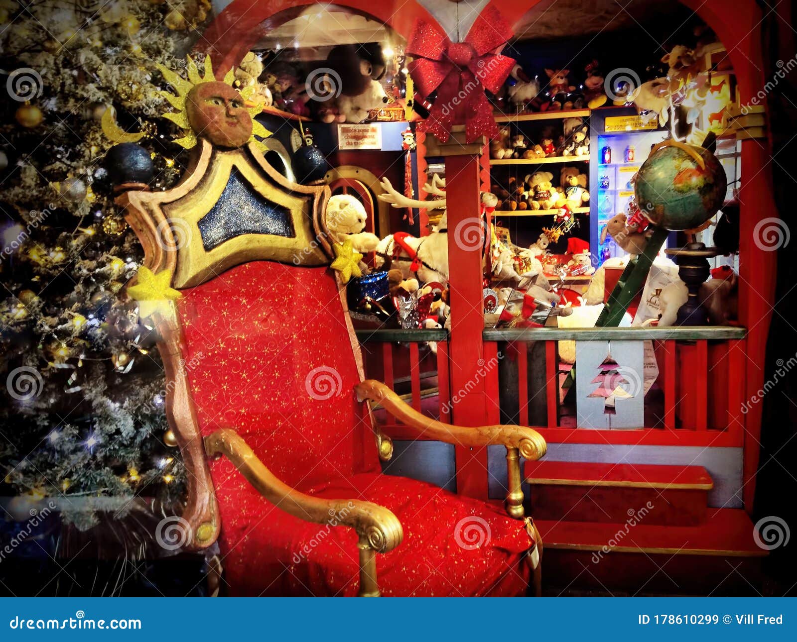 The Pretty Red Santa Claus Armchair Stock Image - Image of mail