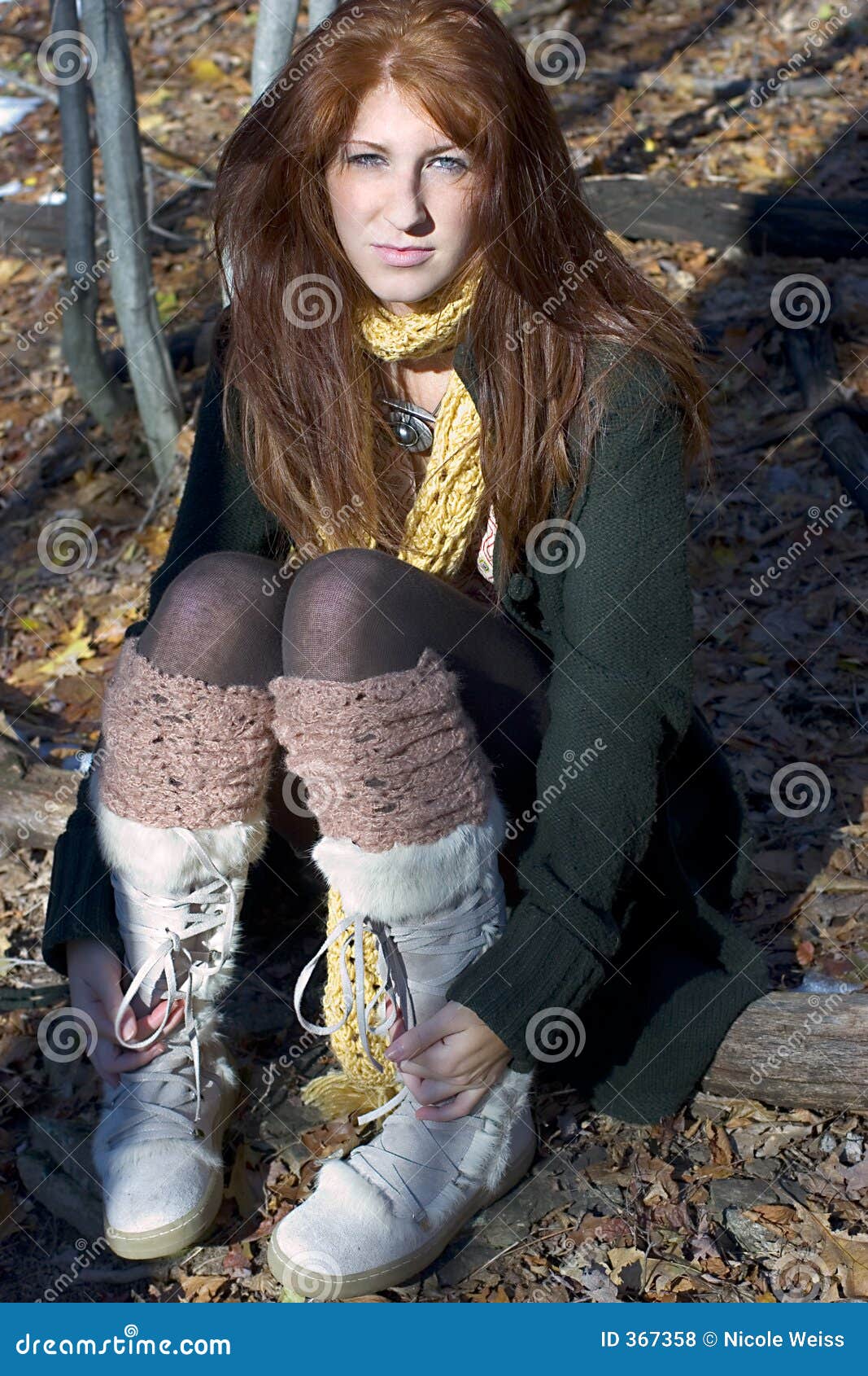 Pretty Redhead Sitting In The Woods Stock Photo Image Of Eyes Laces