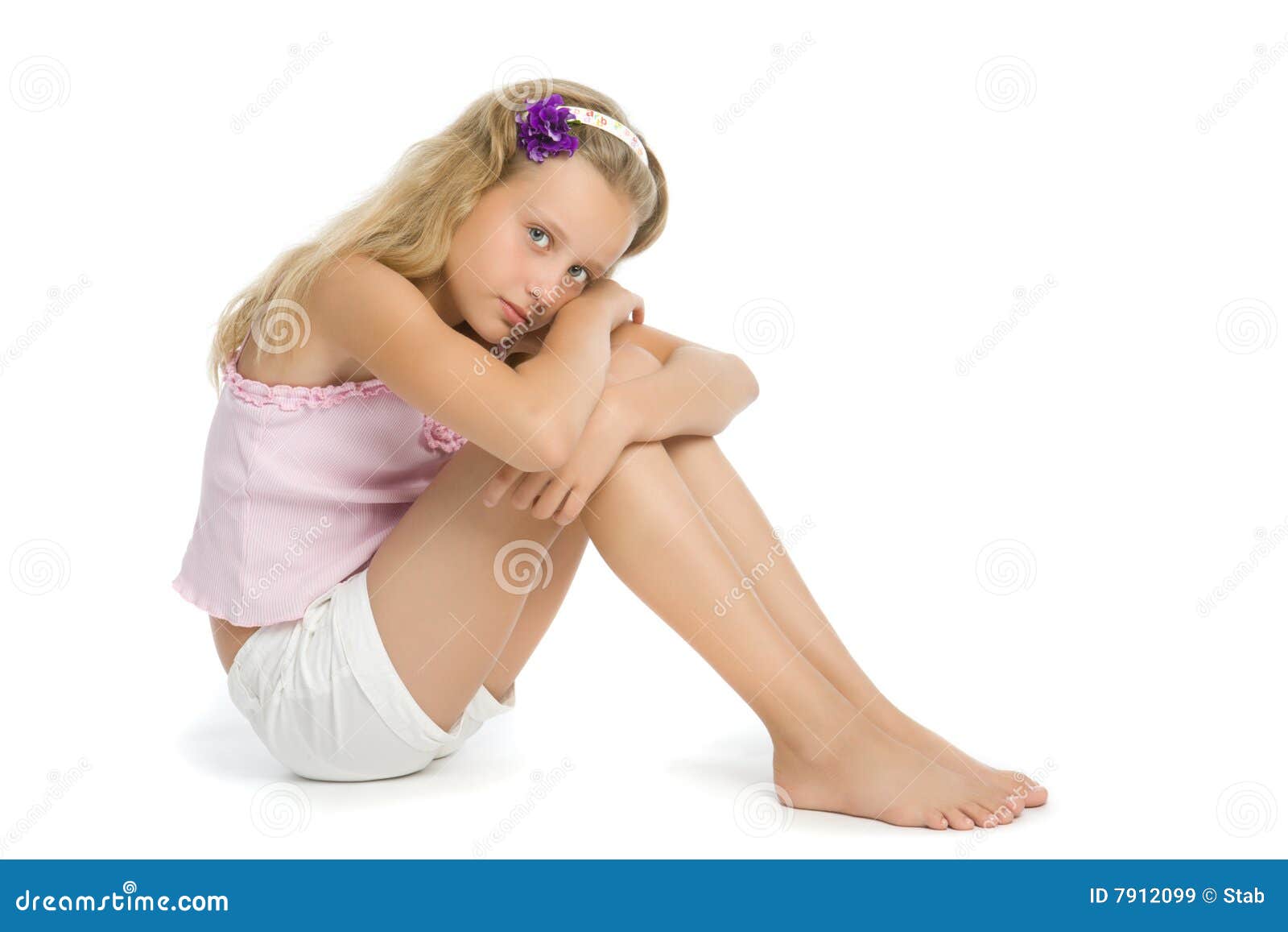 Pretty Sad Teenage Girl Sit On Floor Stock Image