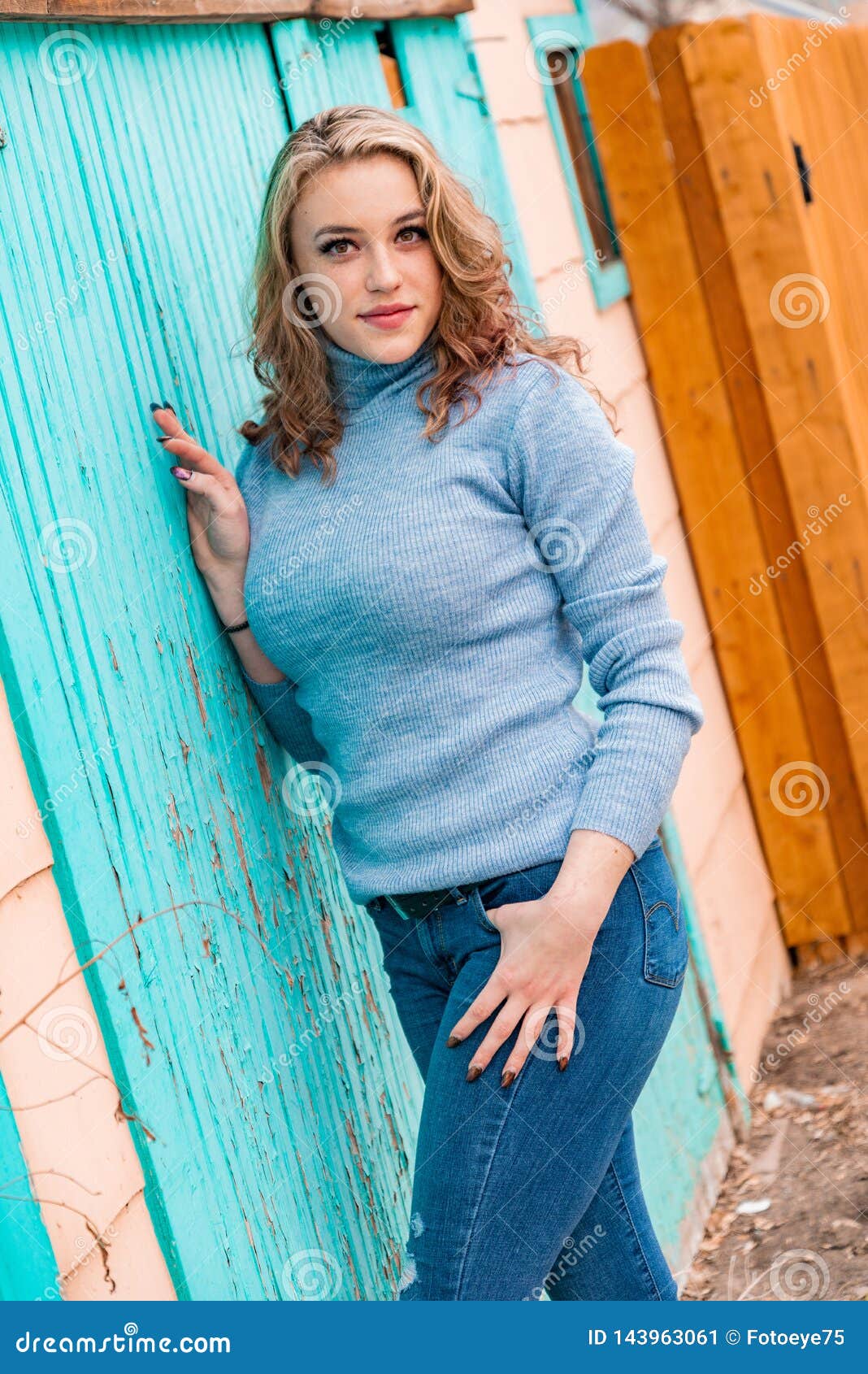 Pretty Blonde Girl Woman In Turtleneck Sweater Stock Image Image