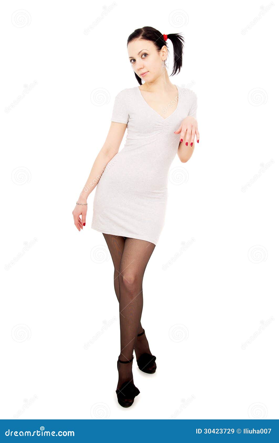 Pretty Slim Tall Girl Standing In Stockings Royalty Free