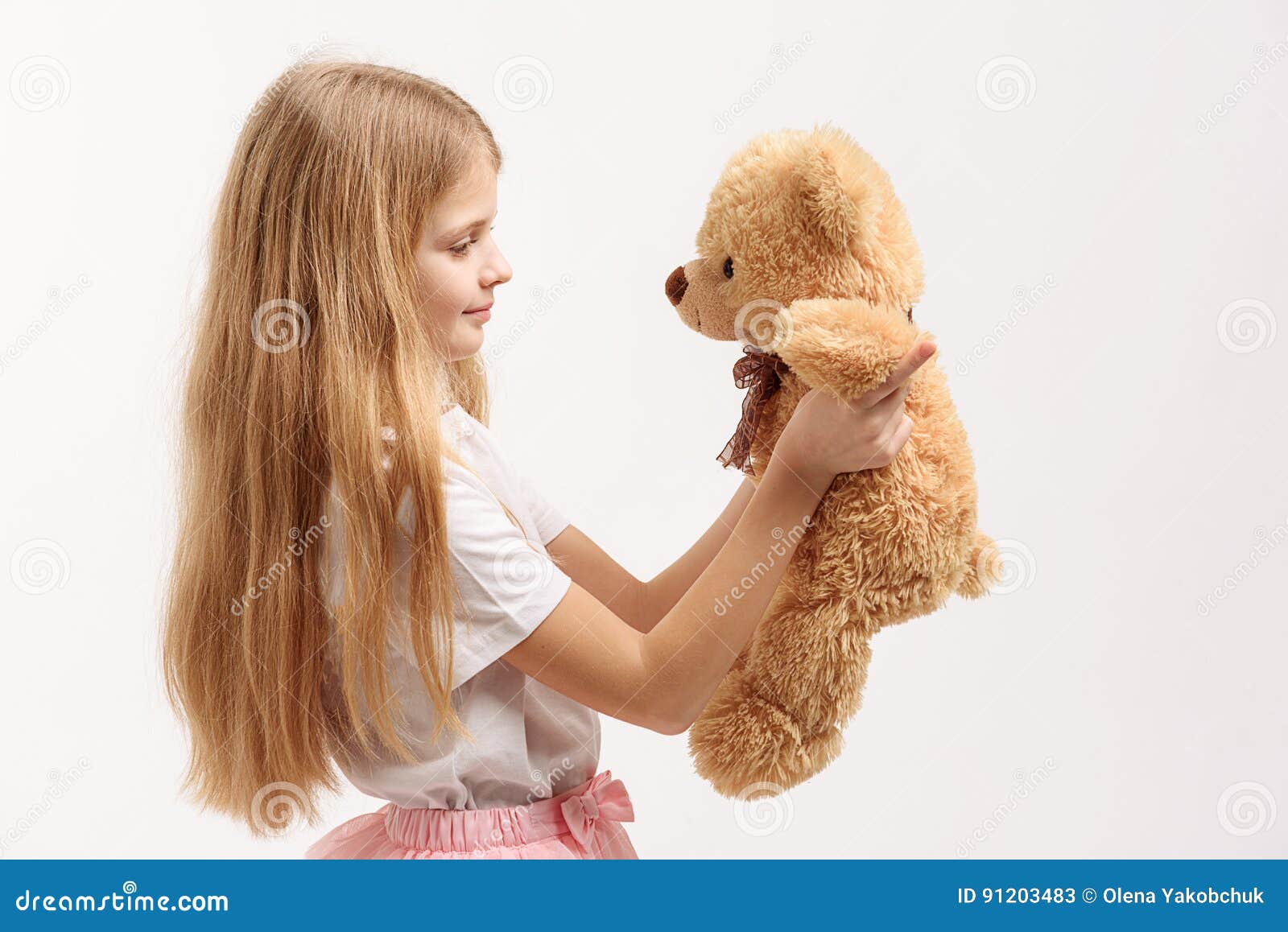 Pretty Small Girl Holding Toy Stock Image - Image of pink, isolated ...