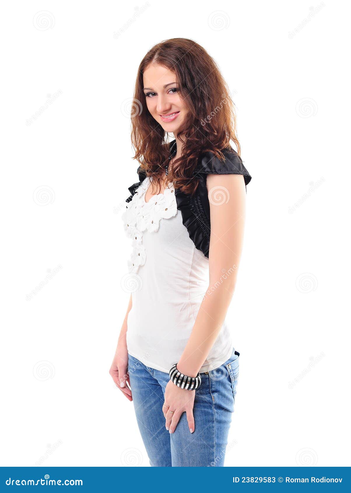 Pretty smiling girl stock image. Image of cute, jeans - 23829583