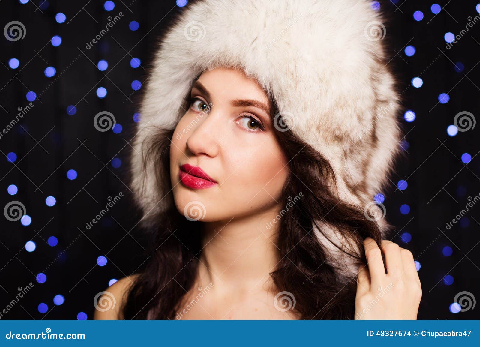 Pretty Smiling Girl in a Furry Winter Hat Stock Photo - Image of ...