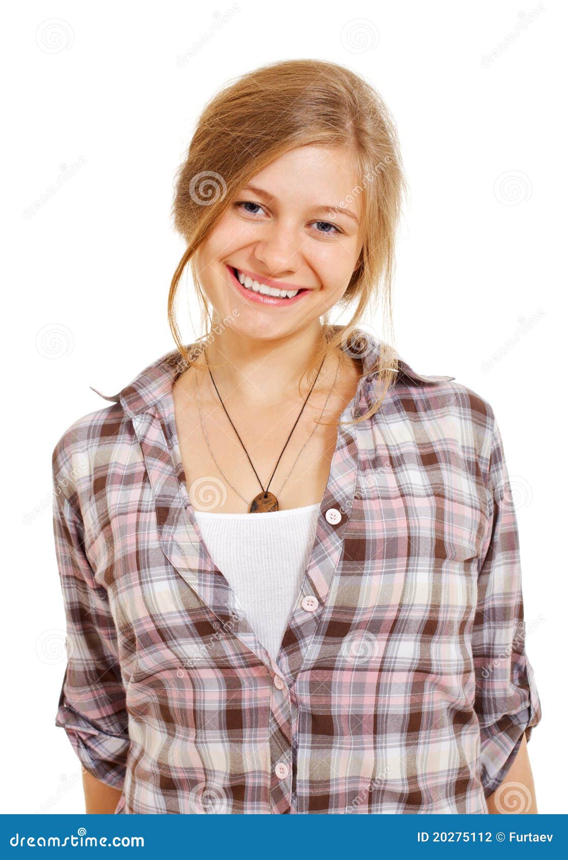 Pretty Smiling Girl in Shirt Stock Photo Image of checkered