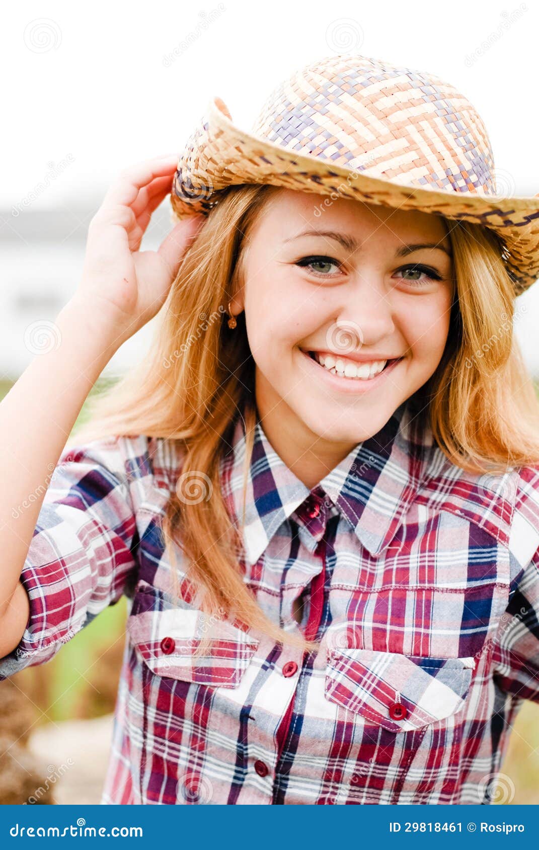 Pretty Smiling Blond Teenage Girl in Cowboy Hat Stock Image - Image of ...