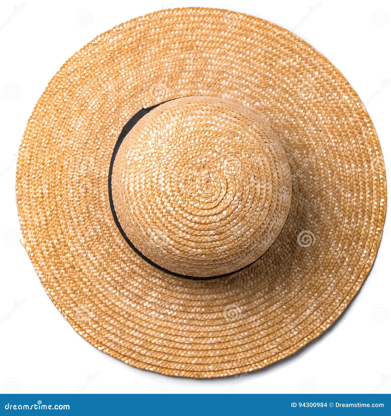 Pretty Straw Hat with Ribbon and Bow on White Background Beach Hat Top