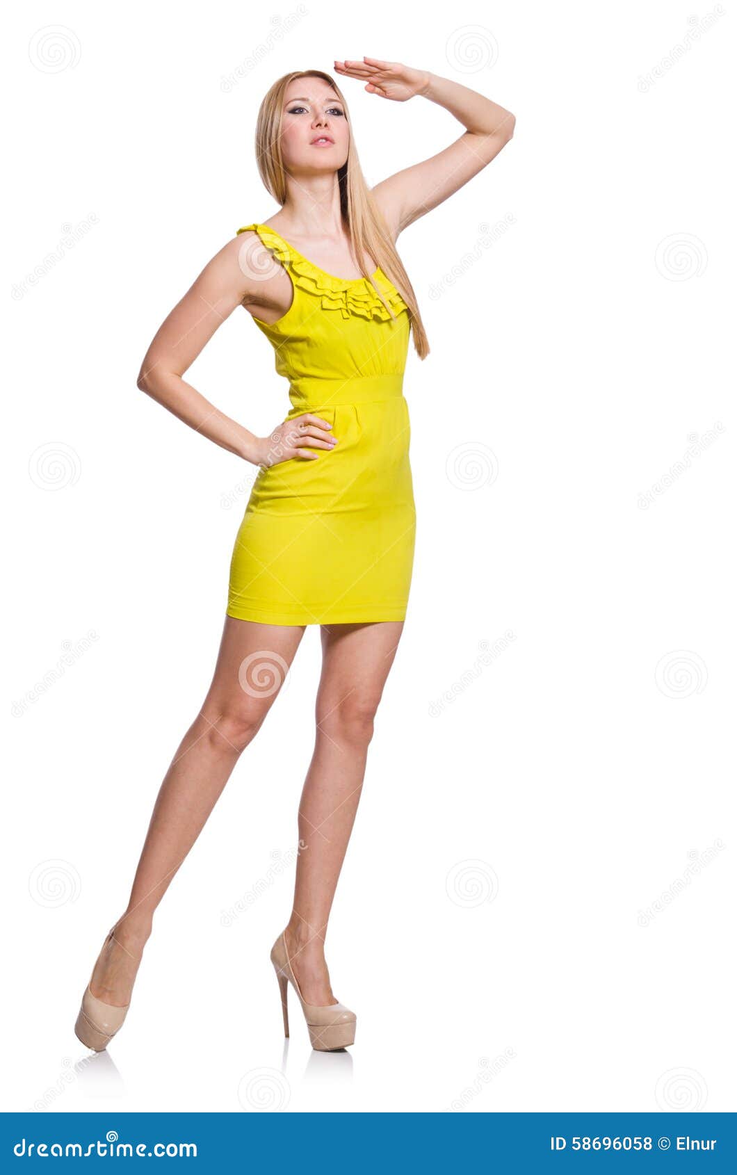 Pretty Tall Woman in Short Yellow Dress ...