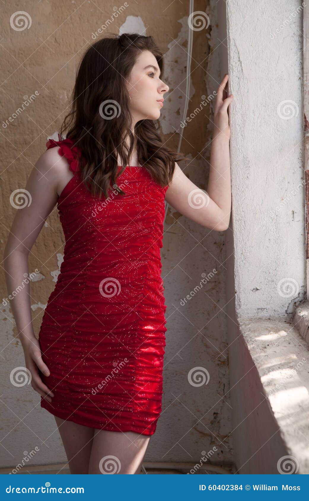 teenage girl red dress