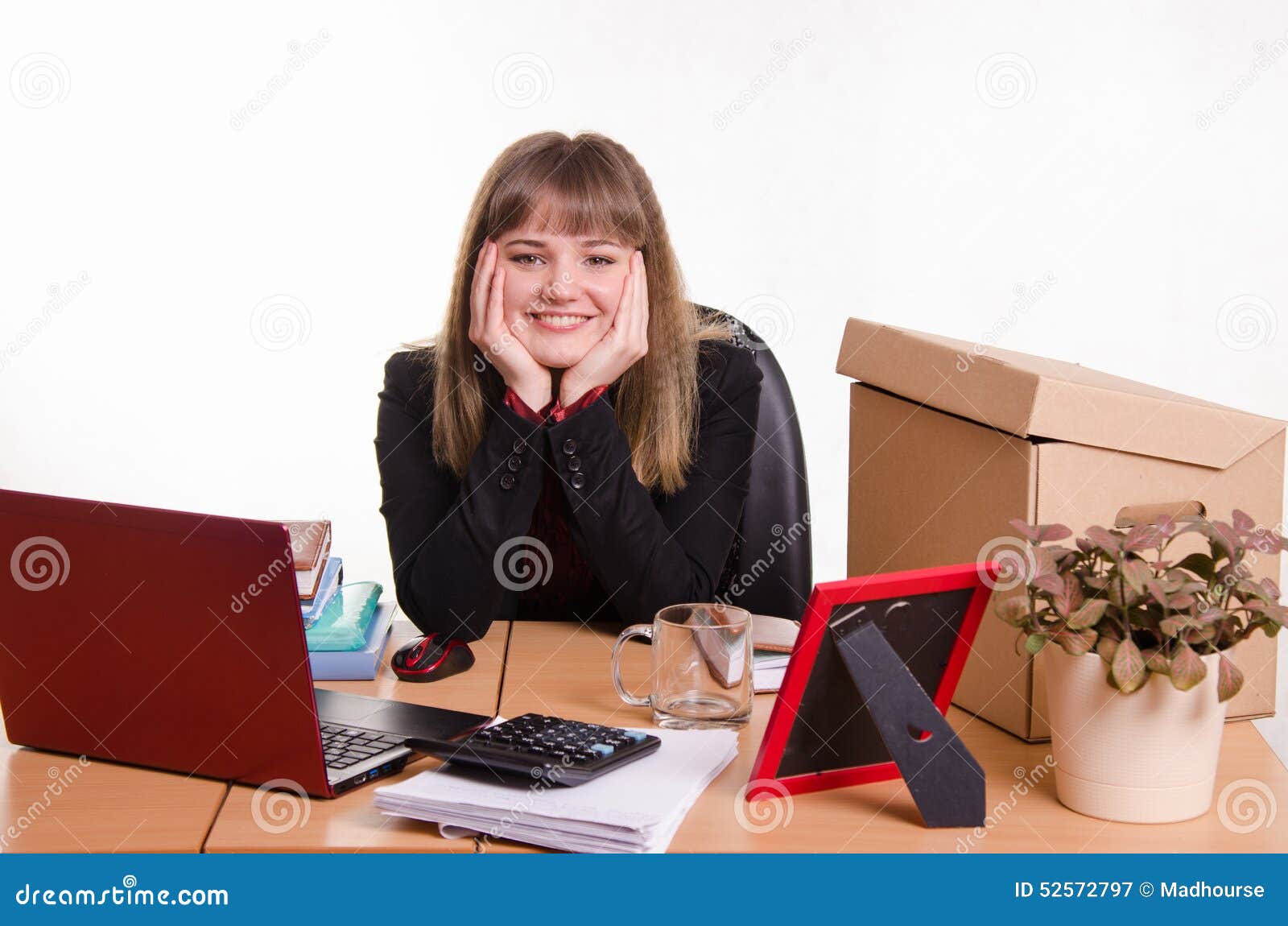 Pretty Teenage Girl Sitting At Office Desk Stock Image Image Of