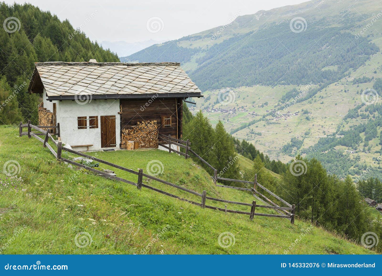 Swiss House in Swiss Alps with Mountains Stock Photo Image of house, architecture 145332076