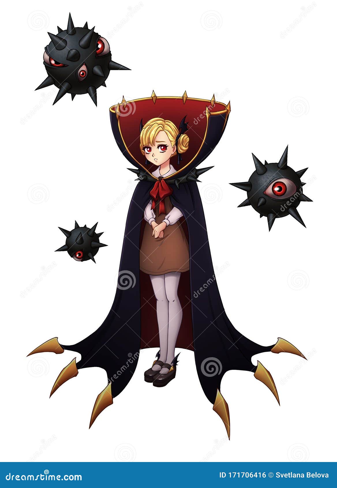 Pretty Vampire Girl with Blonde Hair, Cute Dress and Black Robe. Hand Drawn  Anime Illustration Stock Illustration - Illustration of holiday, comic:  171706416