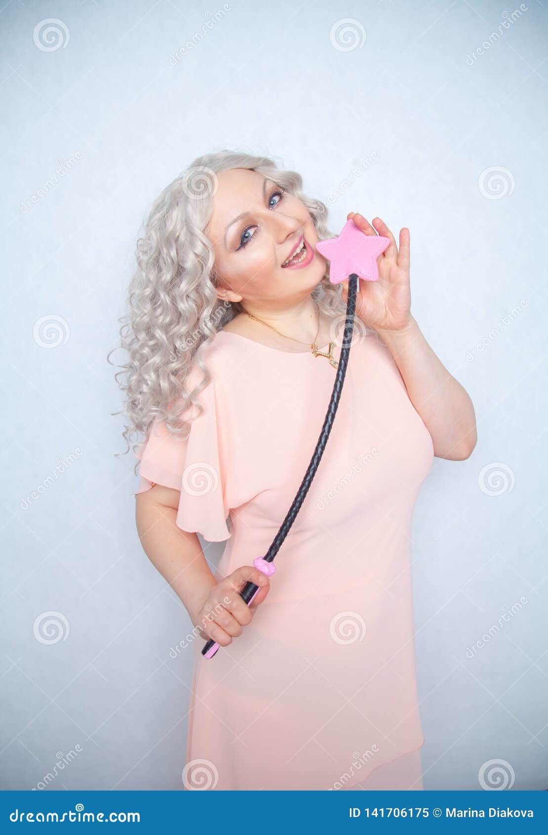 Kinky Pretty Woman With Pink Star Riding Crop Cute Blonde