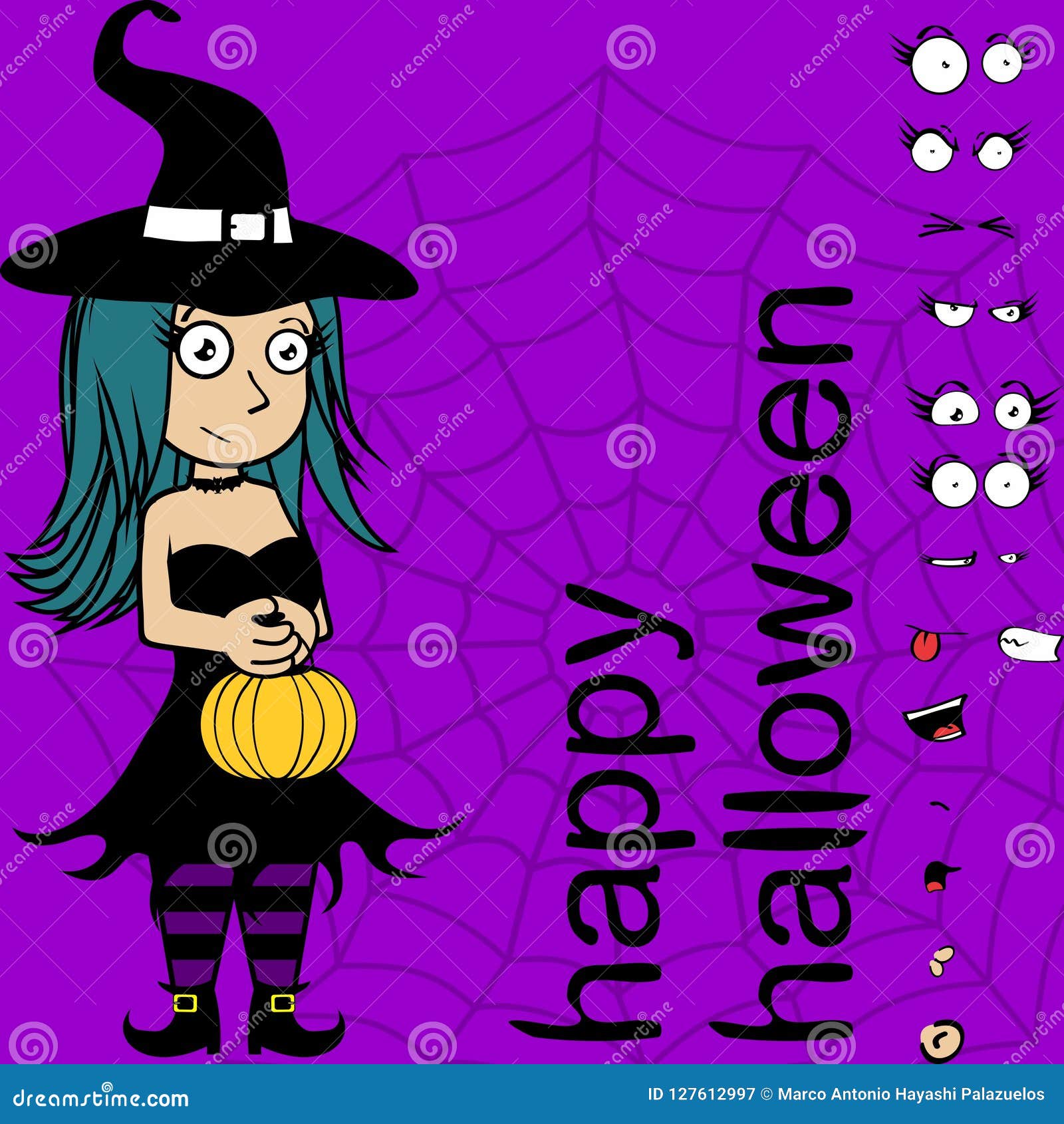 Smile Witch Girl Cartoon Expressions Halloween Collection Stock Vector ...