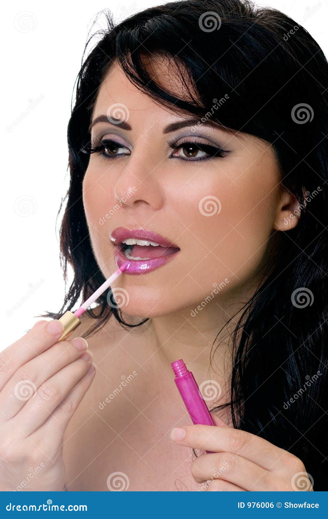 Pretty Woman Applying Lip Gloss To Lps Stock Photo Image of eyeshadow
