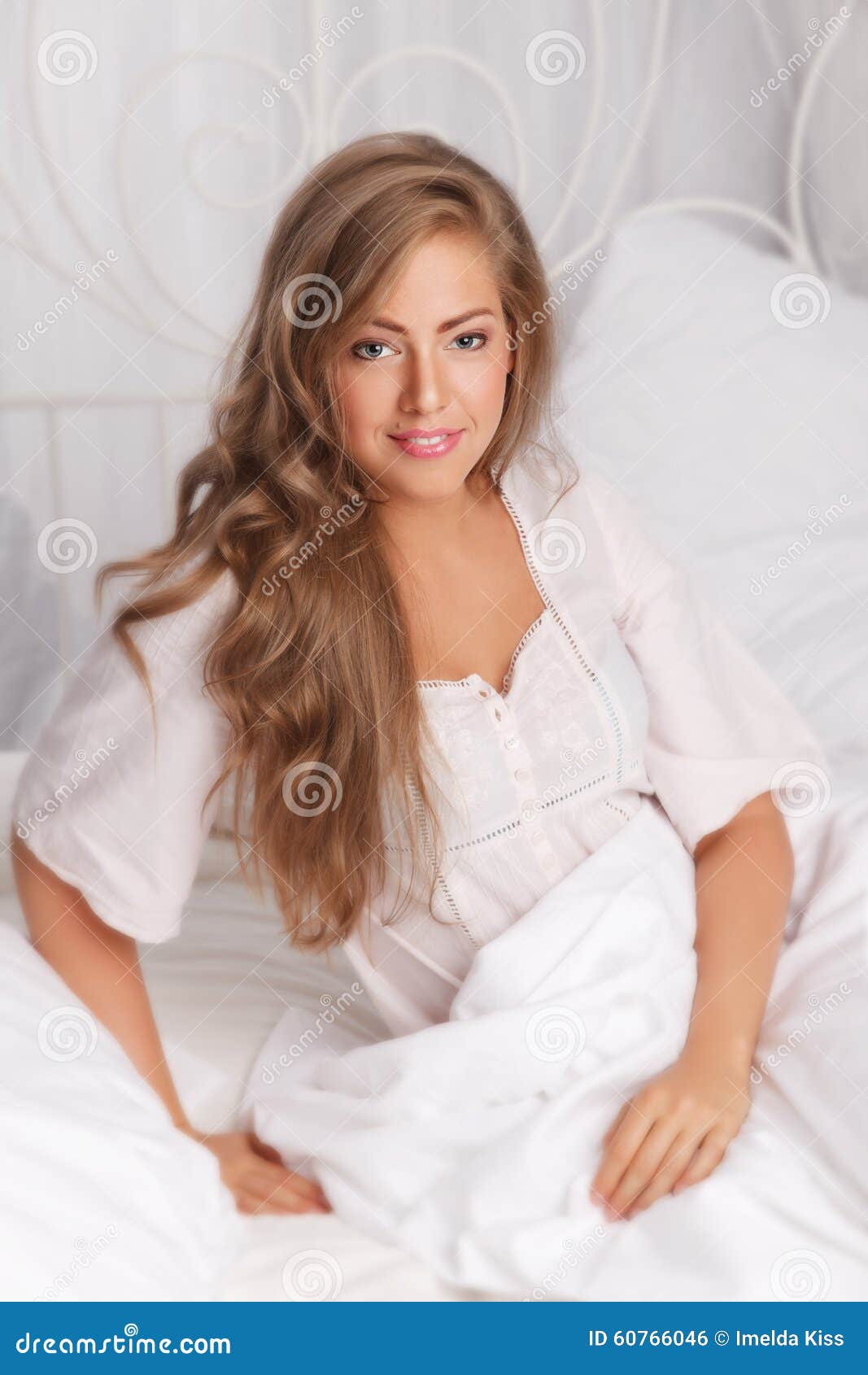 Pretty woman in the bed stock photo. Image of night, duvet - 60766046