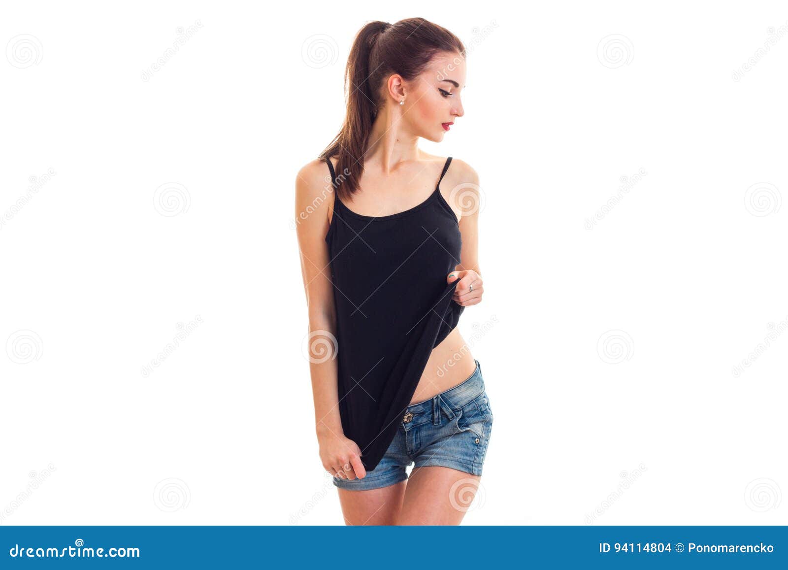 Hot Girl Unbuttons Jacket Without Bra Stock Photo 668789083