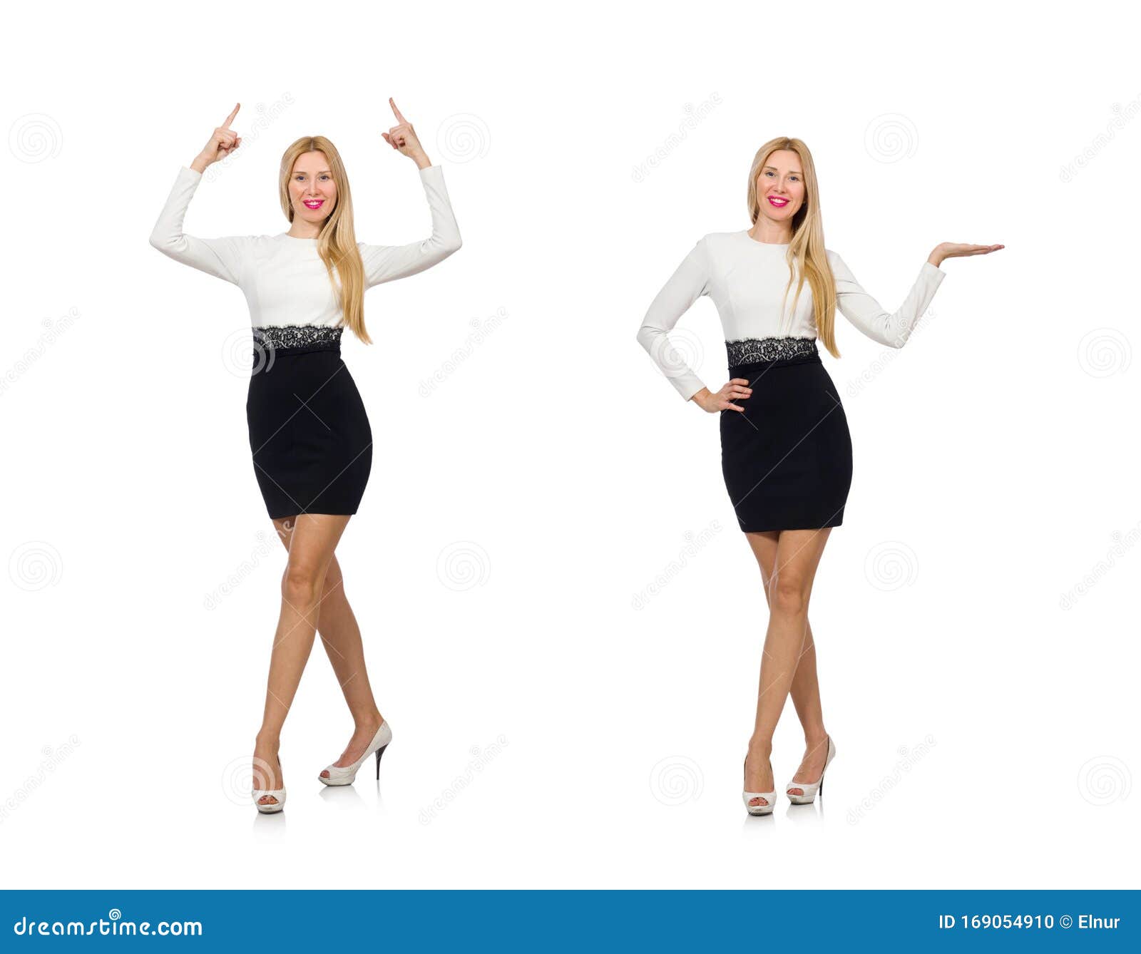 Pretty Woman in Black and White Dress Isolated on White Stock Photo ...