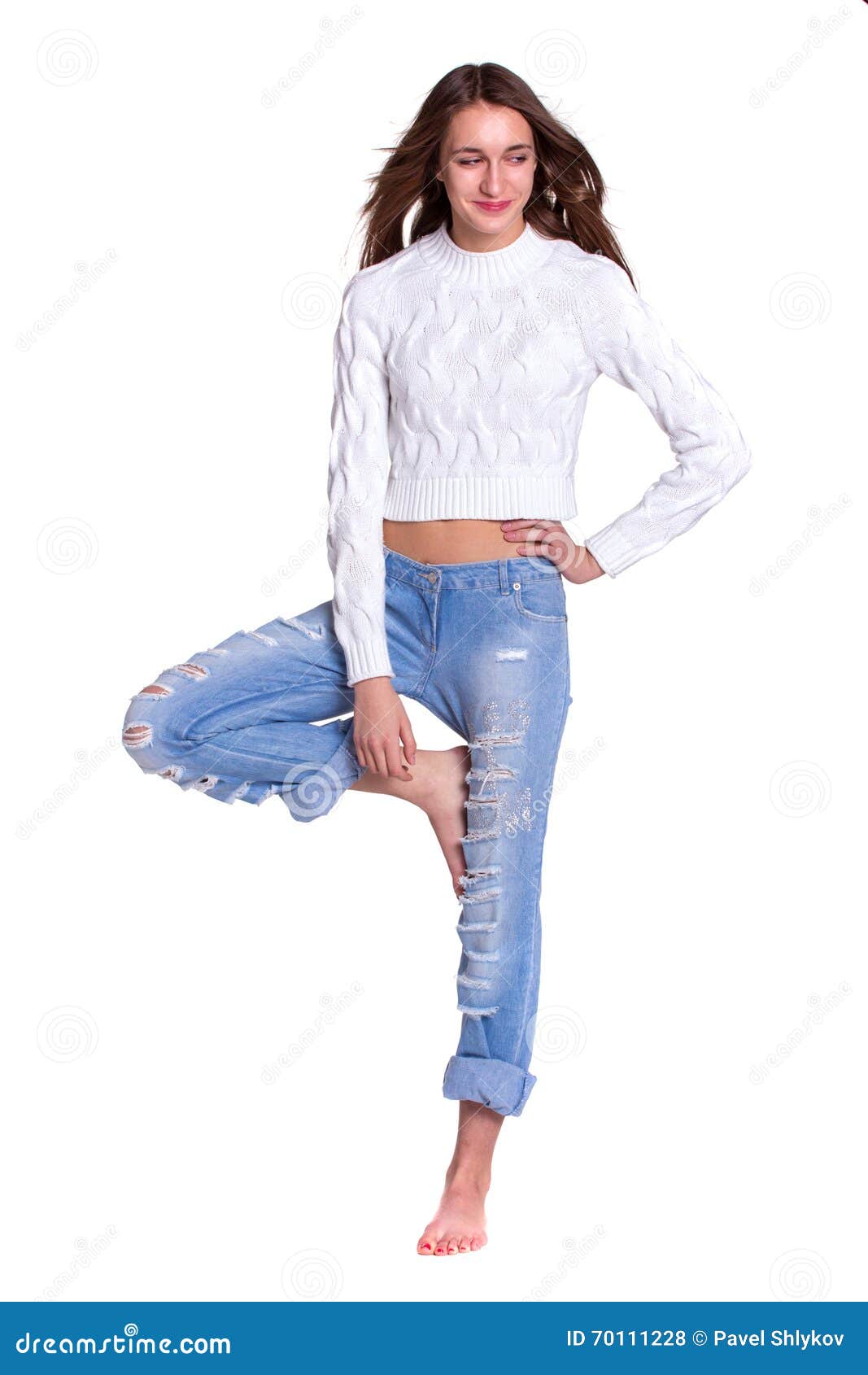 Pretty woman in blue jeans stock photo. Image of beautiful - 70111228