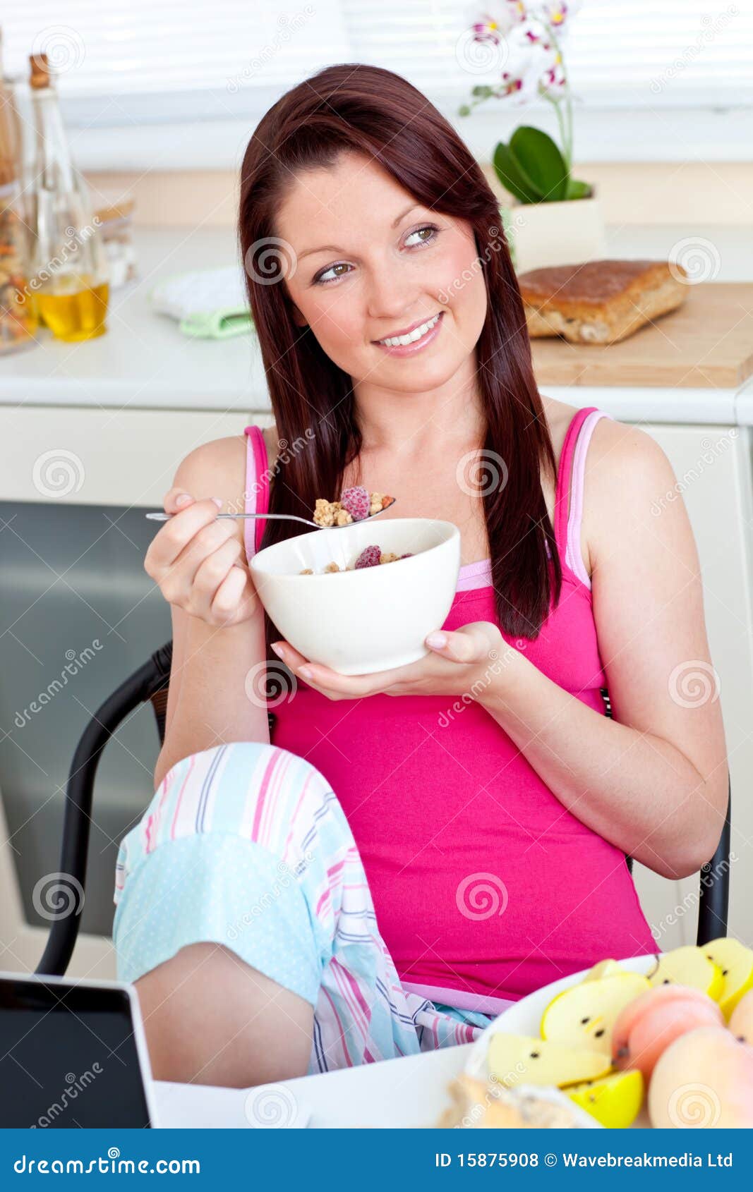 Pretty Woman during Breakfast Stock Photo - Image of meal, muesli: 15875908