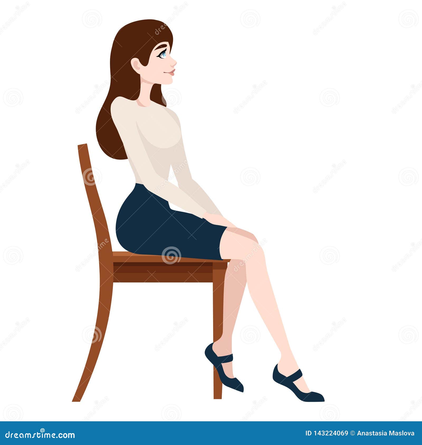 Pretty Woman in Business Clothes Sitting on Wooden Chair. Cartoon Character  Design Stock Illustration - Illustration of businesswoman, human: 143224069