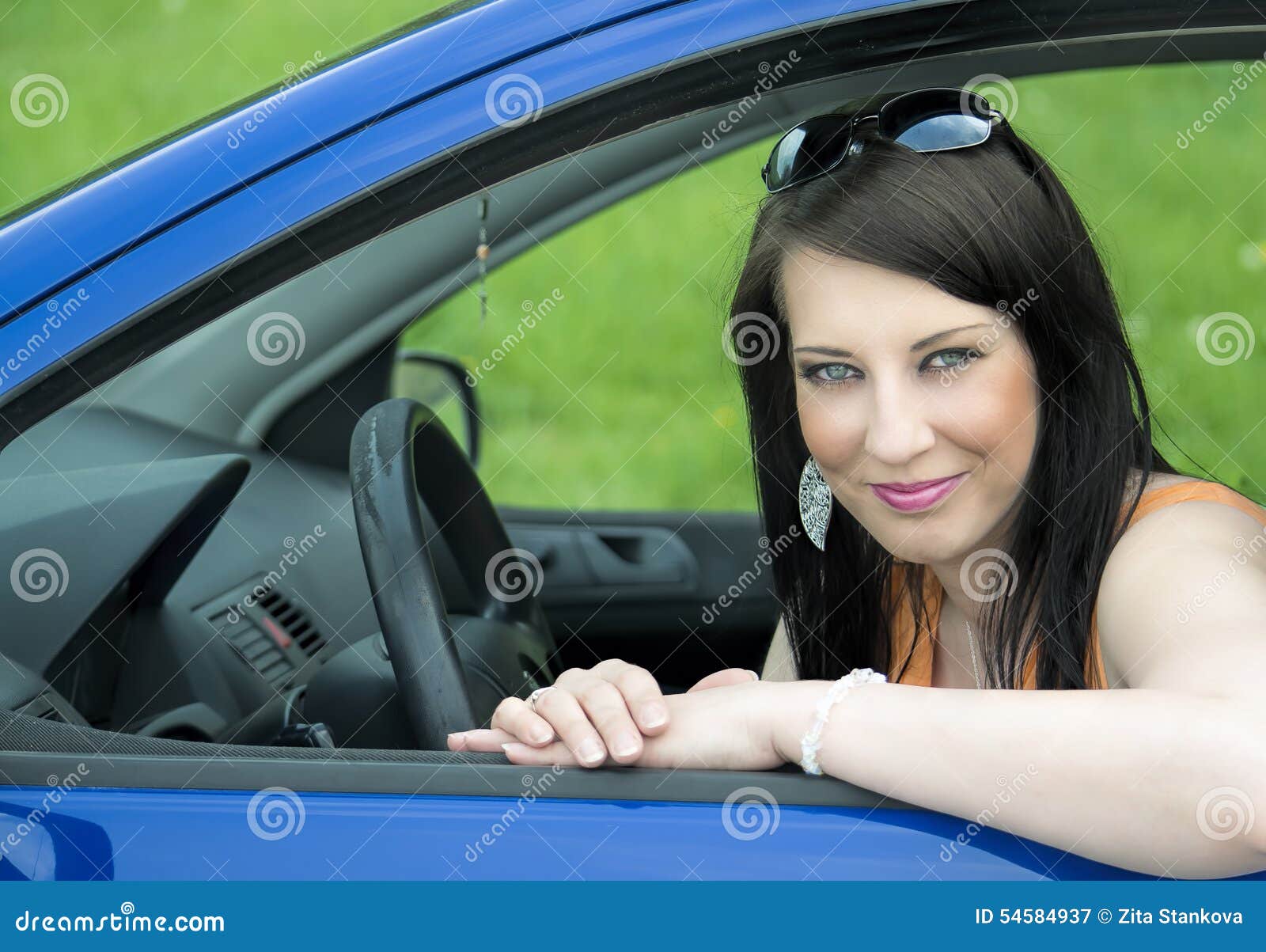 Pretty woman in the car stock image. Image of woman, lady 54584937