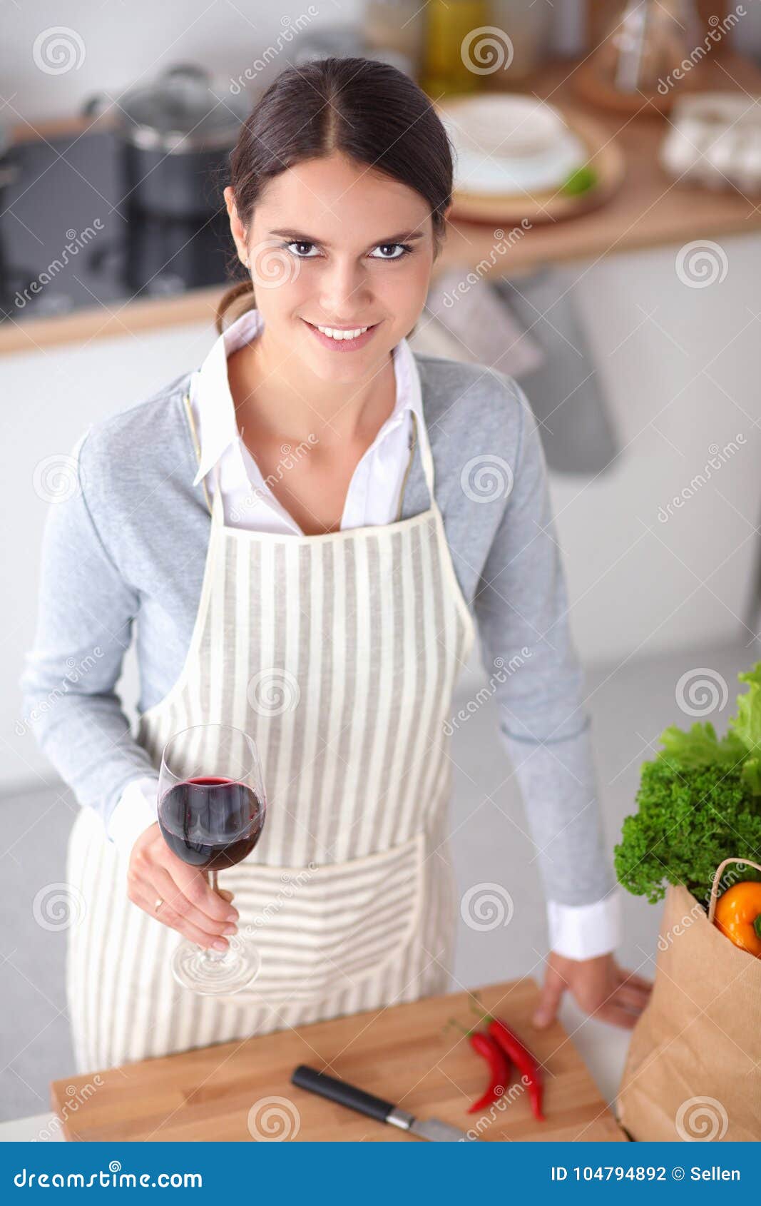 Pretty Woman Drinking Some Wine at Home in Kitchen Stock Photo - Image ...