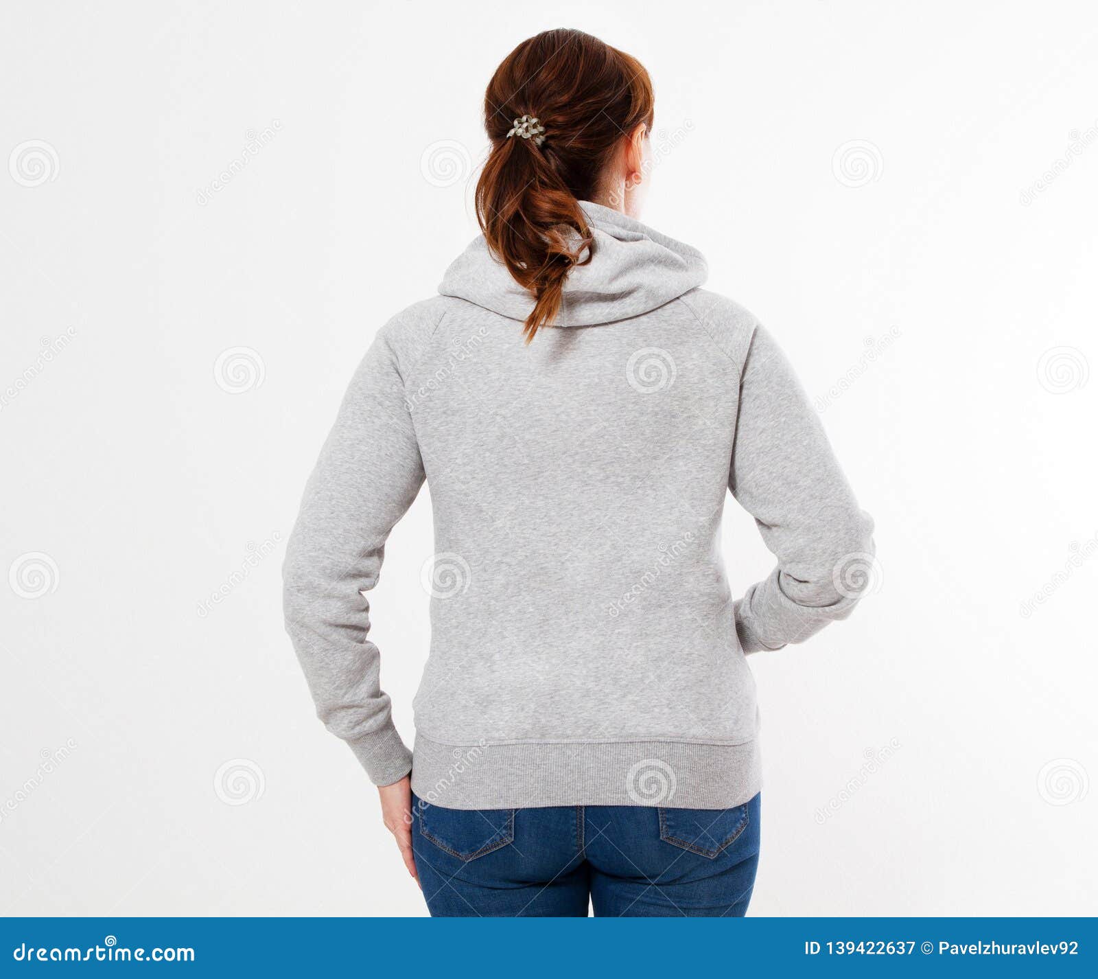 Download Pretty Woman In Gray Pullover Hoodie Mockup - Back View ...