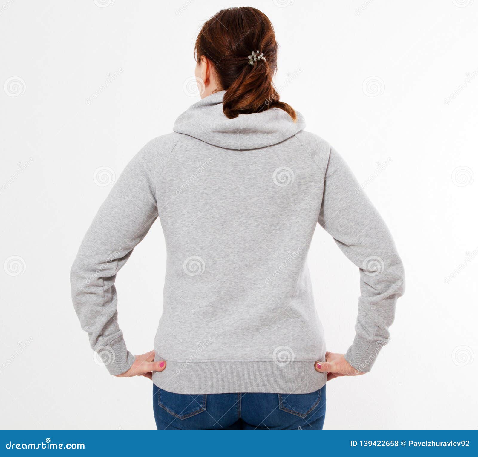 Download Pretty Woman In Gray Pullover Hoodie Mockup - Back View ...