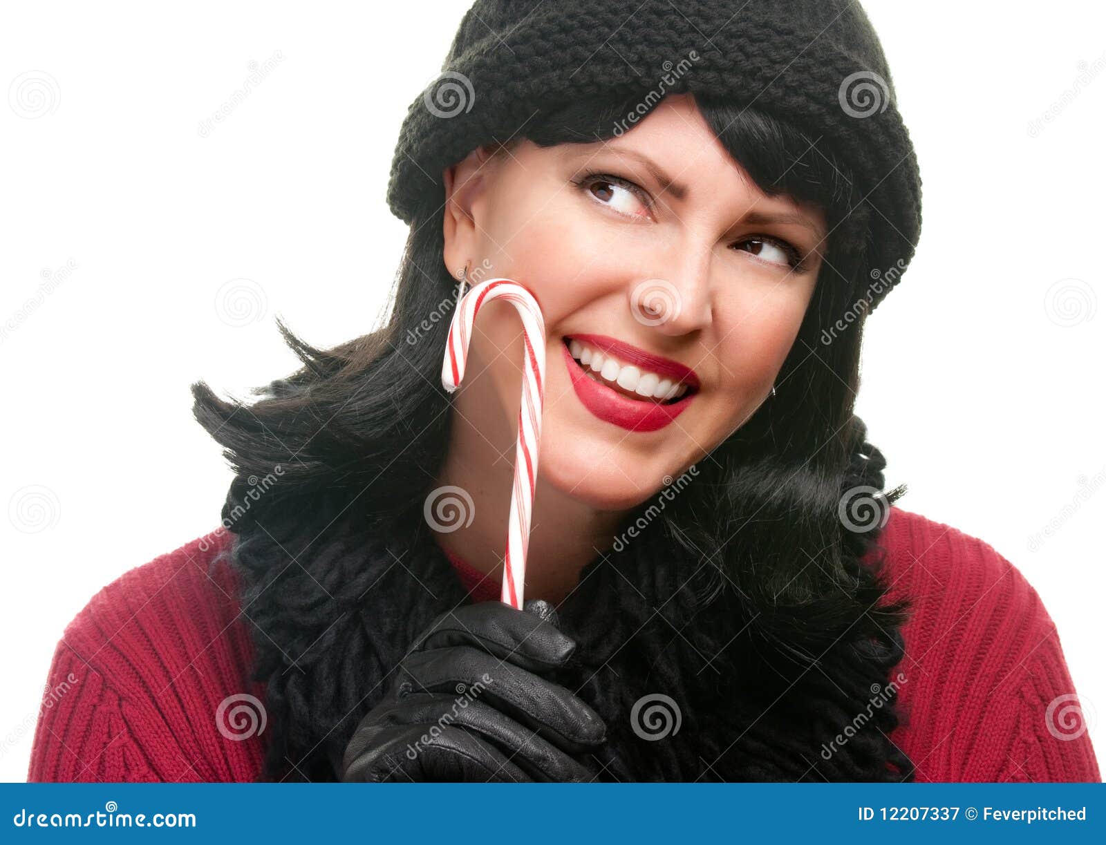 Pretty Woman Holding Candy Cane Stock Image Image of background