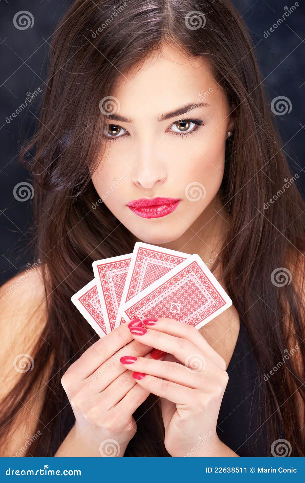 Pretty woman holding cards stock image. Image of queen ...