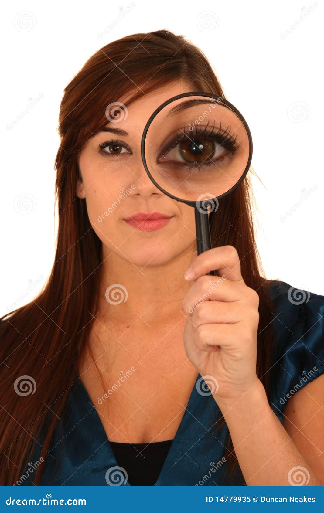 Pretty Woman and Magnifying Glass Stock Image Image of eyesight
