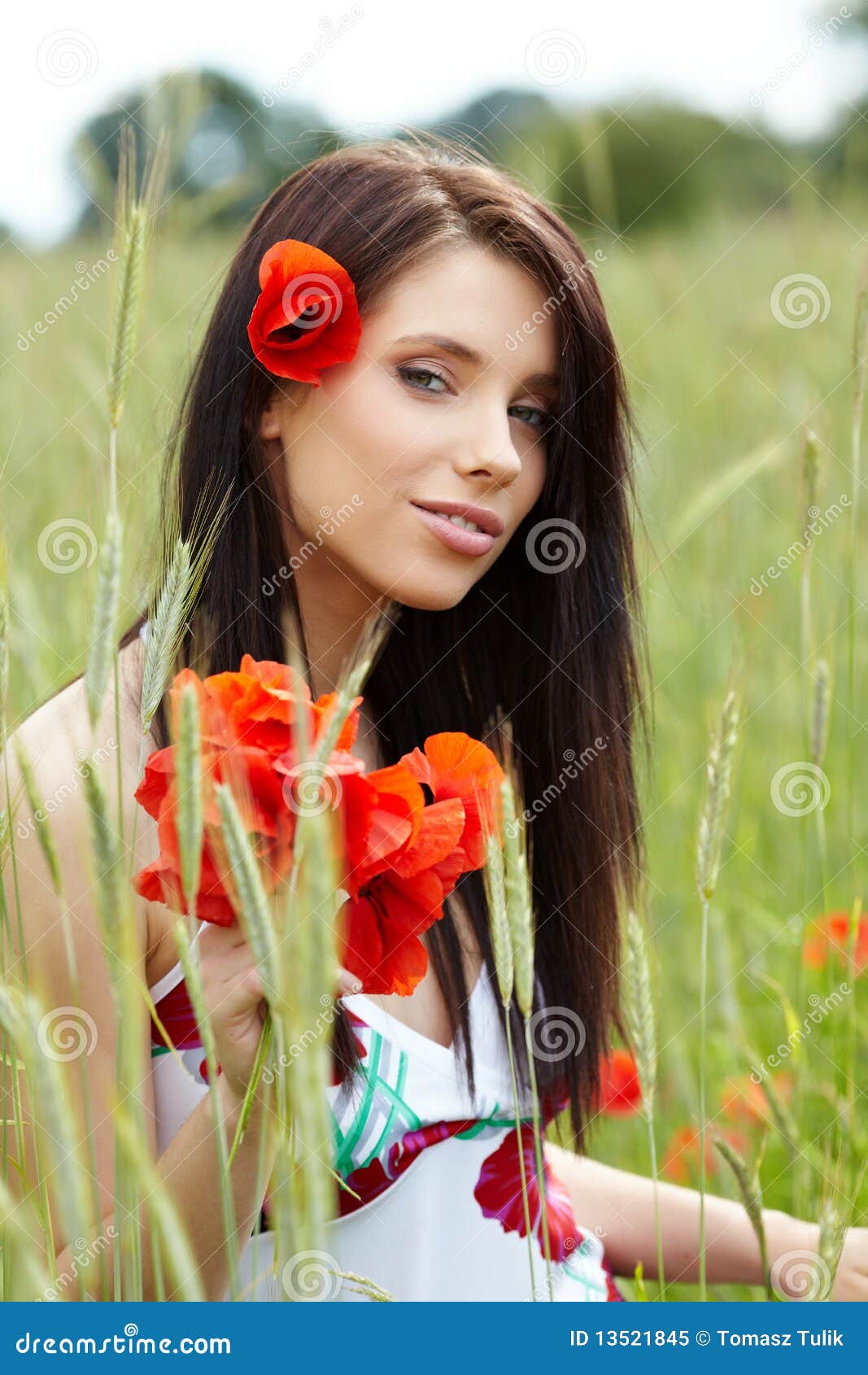 Pretty Woman In Poppy Flowers Stock Image Image Of Sensuality Poppy