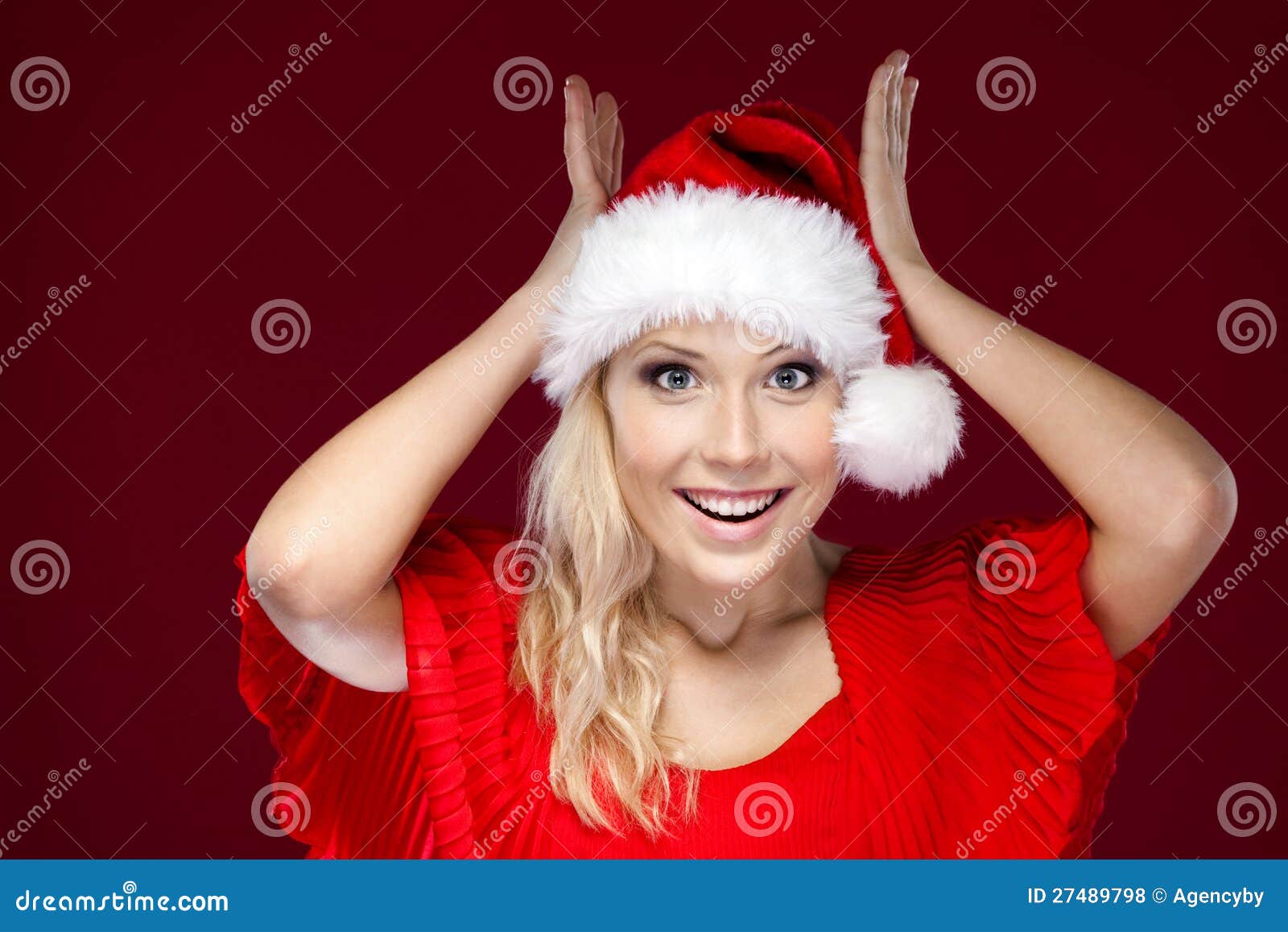 Pretty Woman Puts Her Hands on the Head Stock Photo Image of female