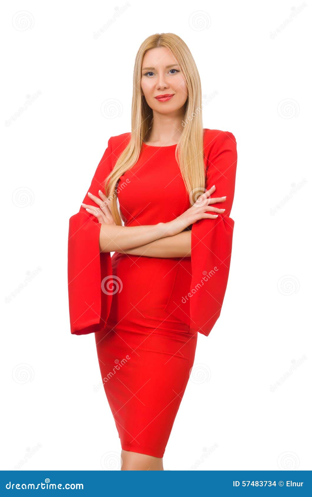Pretty Woman In Red Dress Isolated On The White Stock Photo - Image of
